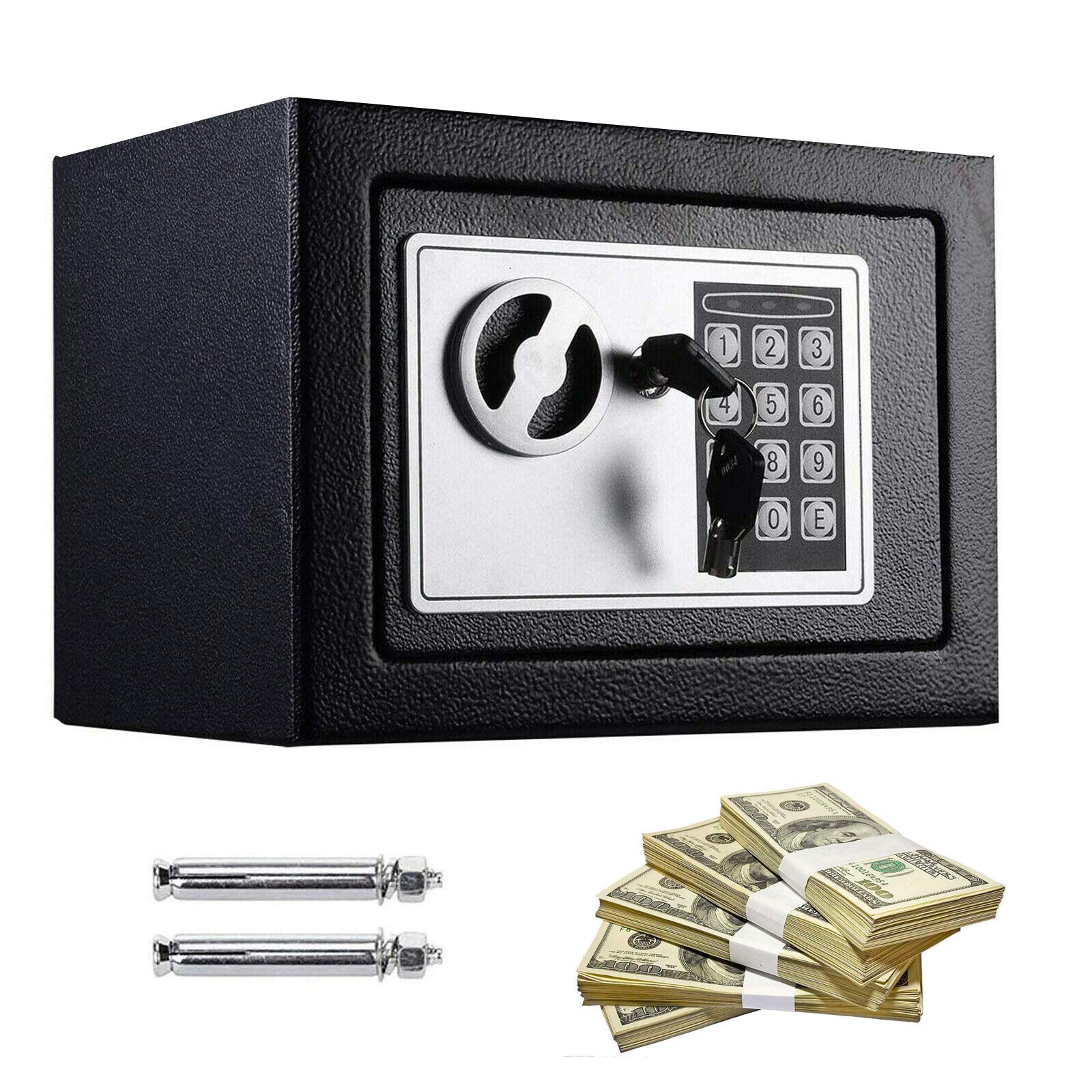 4.6L Digital Steel Safety Box Safe Electronic Security Coffer Safety Deposit Box 2 Manual Override Keys-Protect Money with Keypad Idea for Home Office Cash Money Passports Black