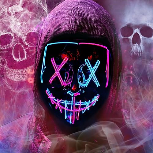 Máscara brillante de Halloween con luz LED, máscara de miedo, regalo para niños y niñas, festival, cosplay, disfraz de Halloween, fiesta de máscaras