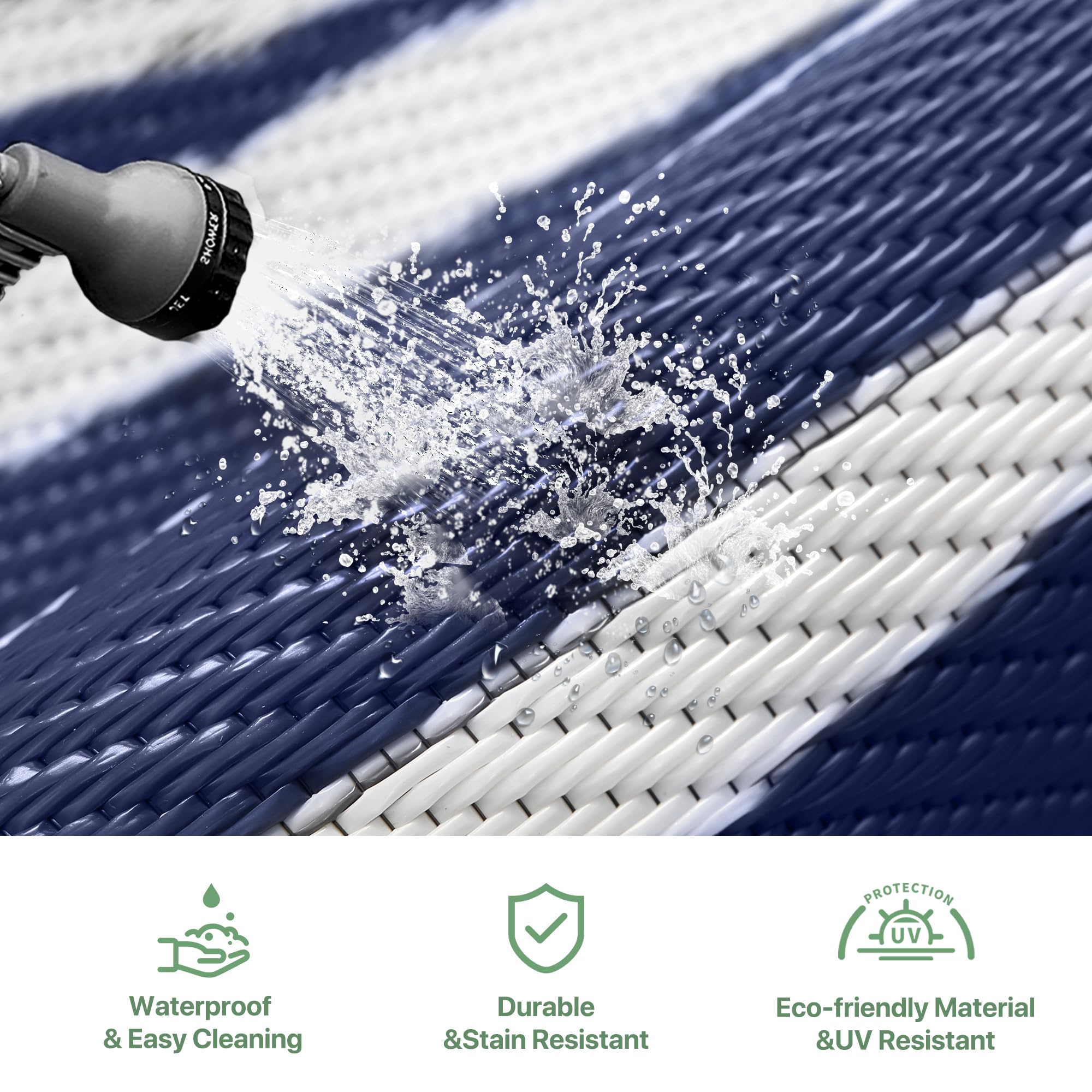 GENIMO Alfombra de exterior impermeable de 9 x 12 pies para patio, plegable, reversible, de pajillas de plástico para remolques de viaje, tapete de exterior para caravana, cubierta, picnic, porche,