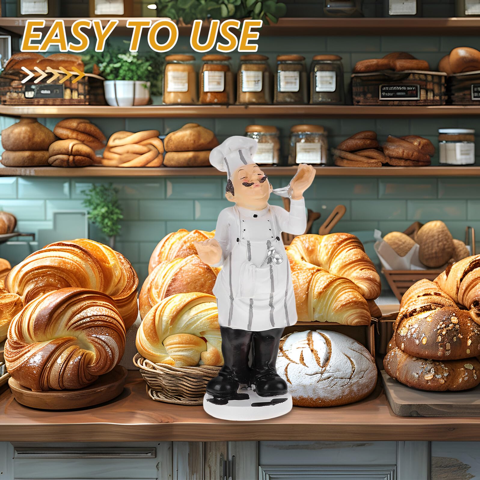 SHINEOFI Chef Figura Cartone Animato Divertente e Stabile Bianco Stile Europeo in Resina Statuetta per Decorazione Cucina e Casa per Tavolo