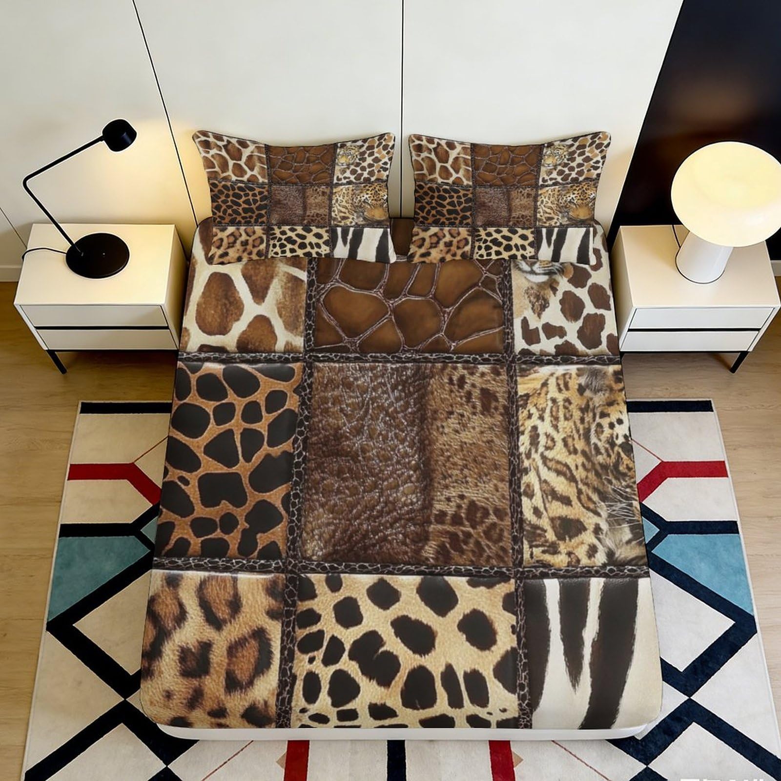 Jqzkxnhpbr Style-7 3D Printed Animal Patchwork Fitted Sheet Microfiber Leopard Zebra Mattress Cover For Bedroom Dorm Decor Protection 90X200x25cm