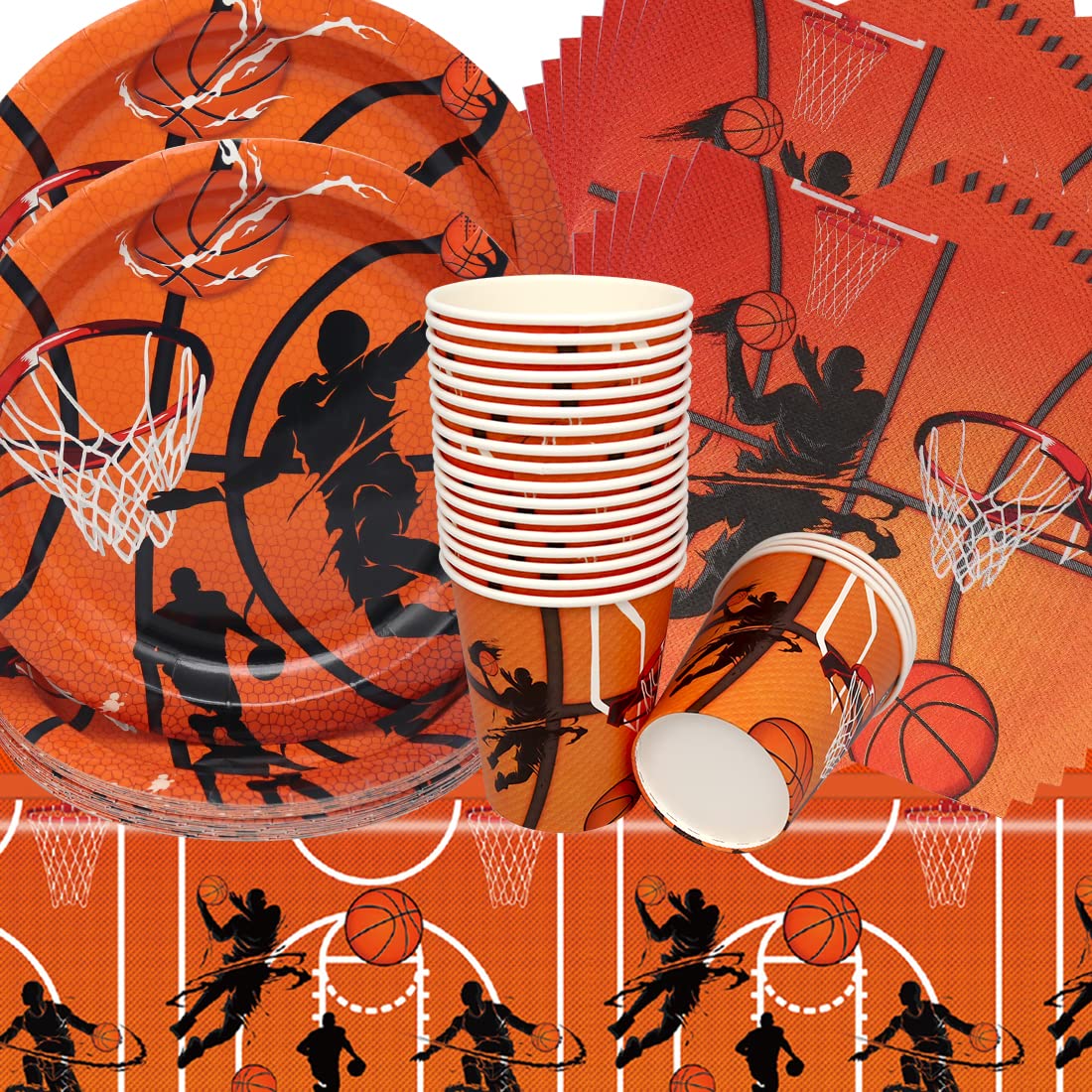 Doyomtoy 61 pezzi decorazione da tavolo da basket Piatti e bicchieri per festa di compleanno bambini