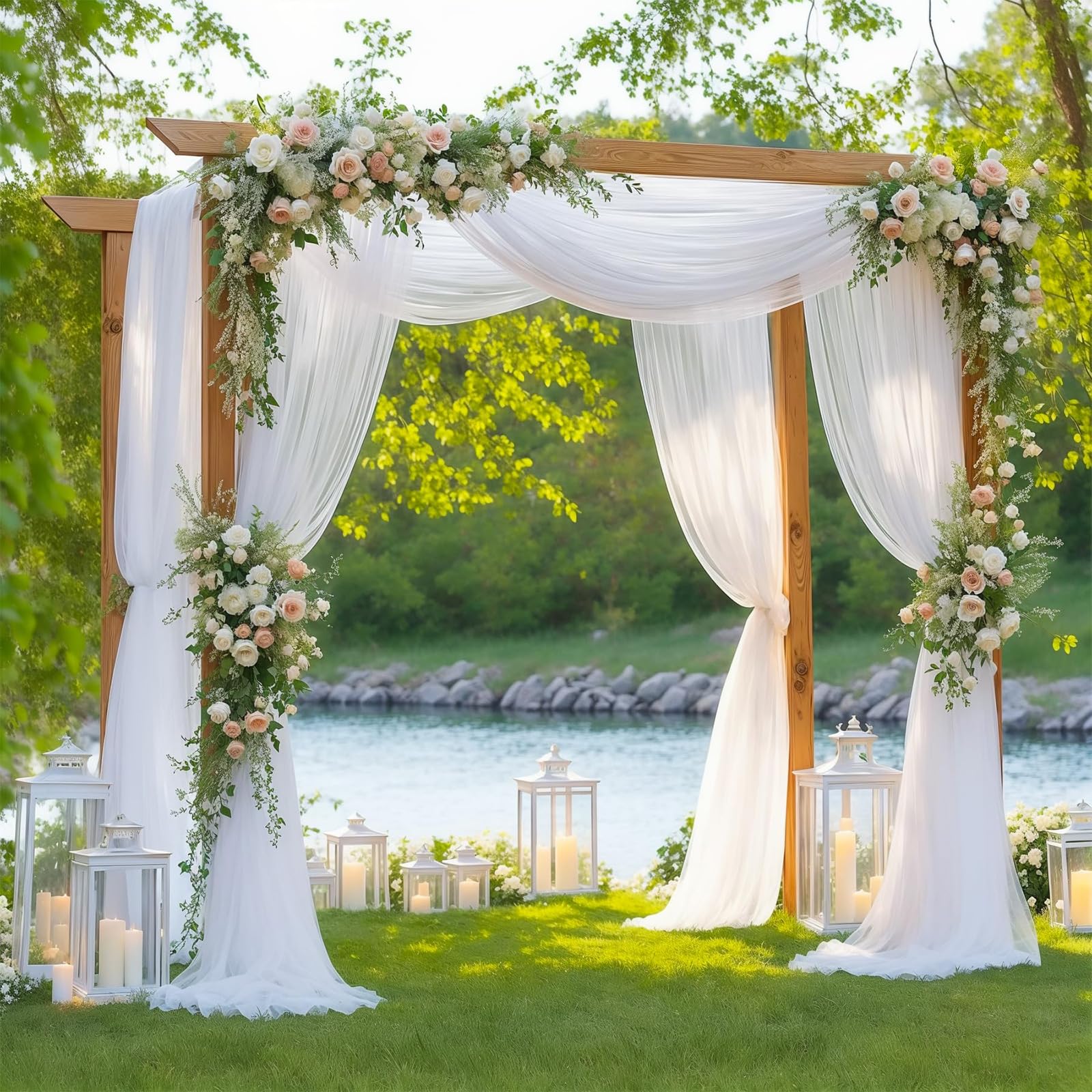 Wedding Arch Draping Fabric - 160cm x 10m White Wedding Arch Backdrop Drapes Curtains Chiffon Sheer Voile Backdrop Curtain for Living Room, Wedding Party, Ceremony, Stage Decoration — image 1