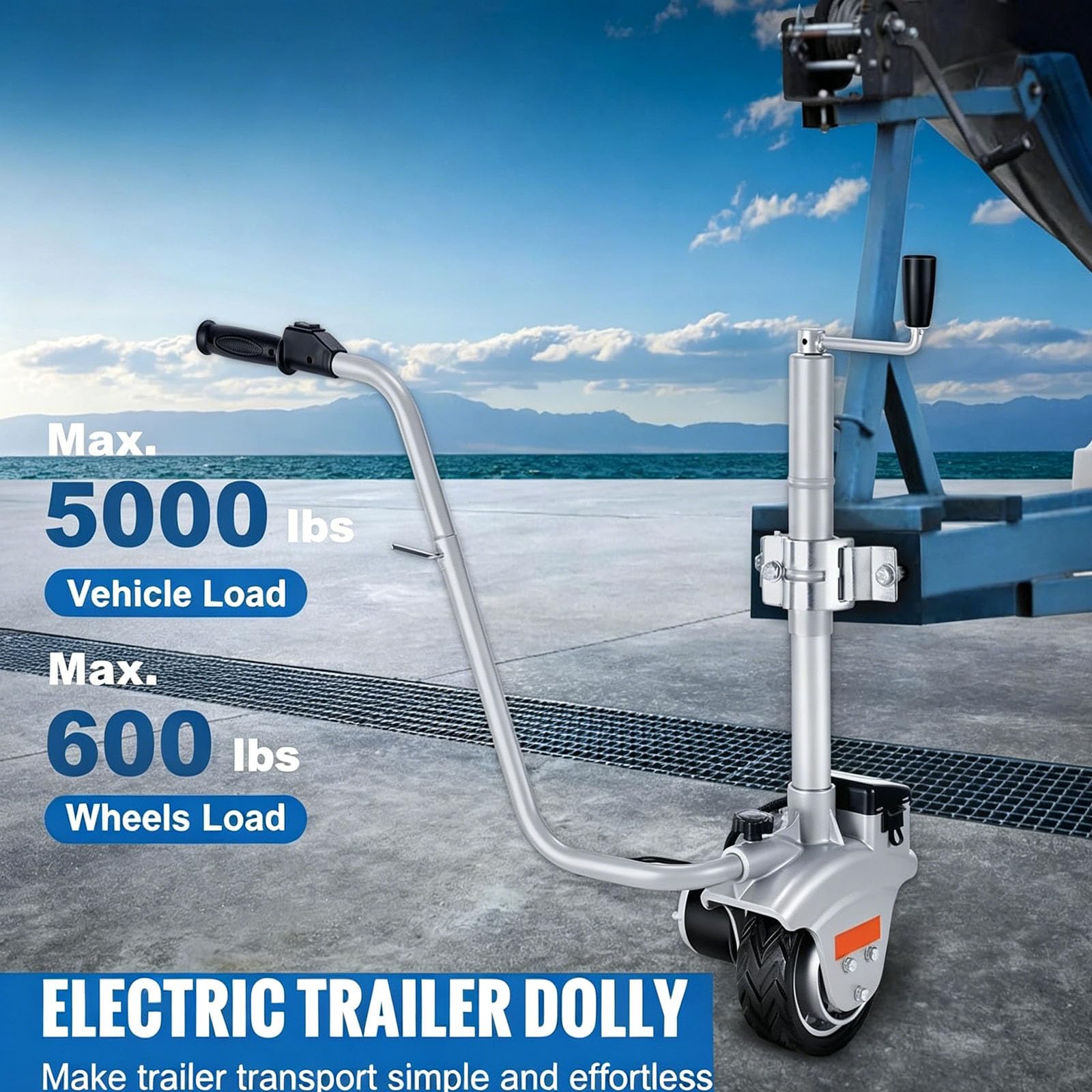 Roue Jockey Remorque Électrique Motorisée, Capacité Max. 272 kg,12V 350W Vitesse,2268 kg Chariot de Remorque, Roue Jockey Motorisée pour Déplacer Caravanes Bateaux