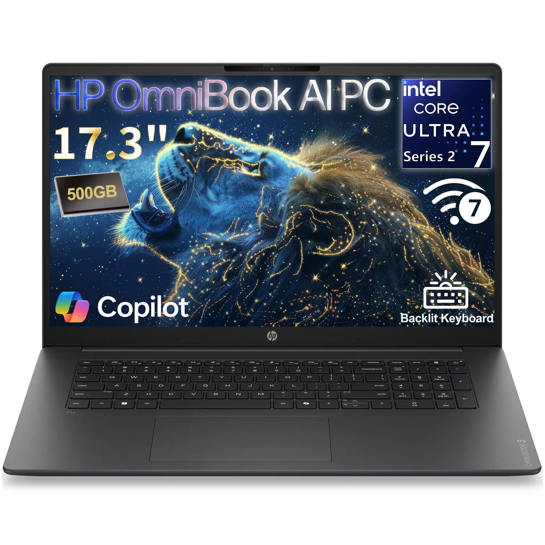 HP OmniBook 17.3" FHD Laptop, Ultra 7 255U, 32GB DDR5 RAM, 1TB PCIe SSD