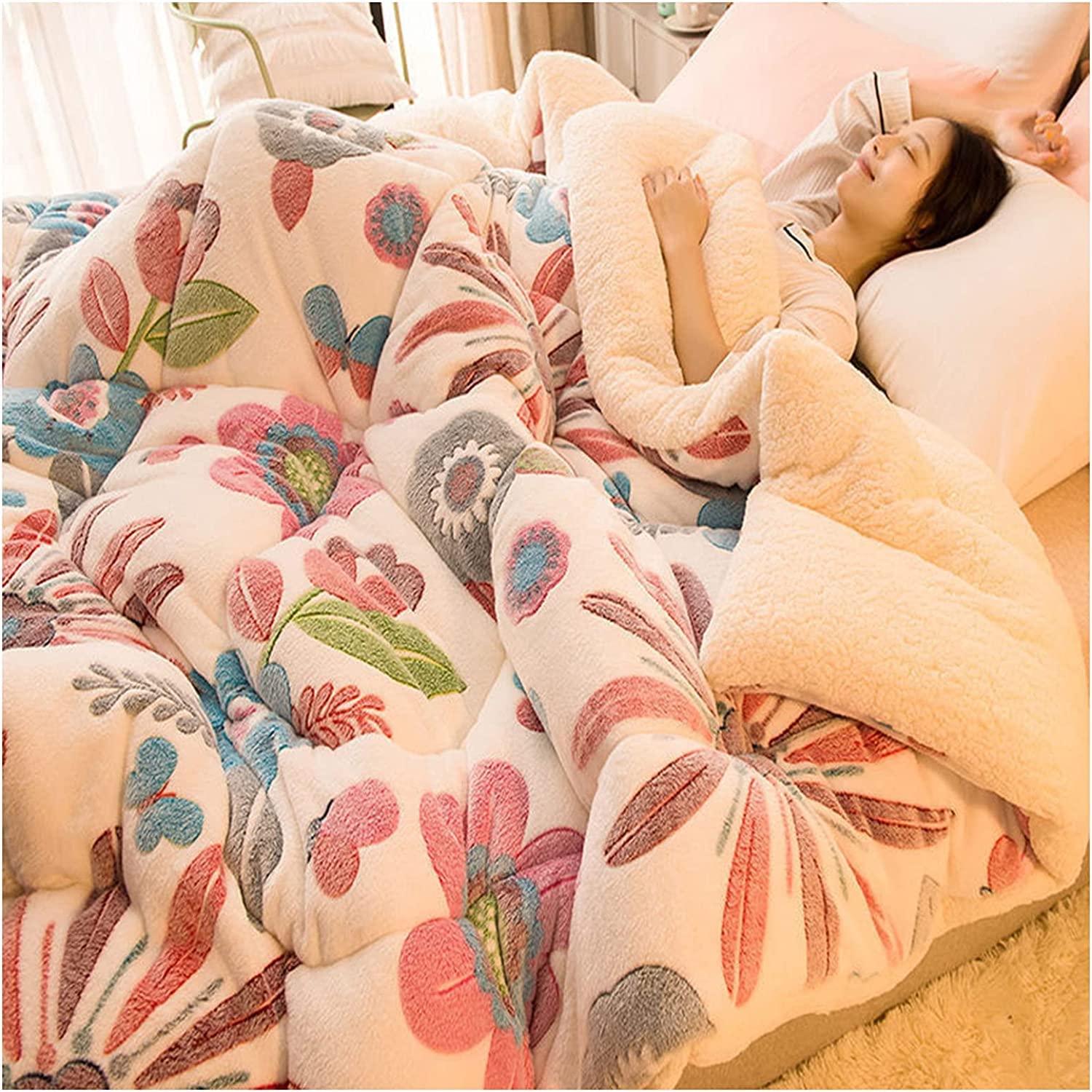 LLiuvcc Lamb Velvet Winter Quilt，Winter Warm Lamb Velvet Blanket Thick Down Blanket Velvet Core Quilt(Colour7,200x230cm(5KG))