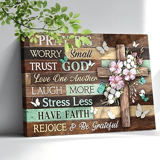 Amsnkee 12x16 Inch Frameless Canvas Art, Christian Wall Decor, Cross with Bible Verse, Inspirational Scripture Painting Gallery Wrap Ready to Hang for Home, Church