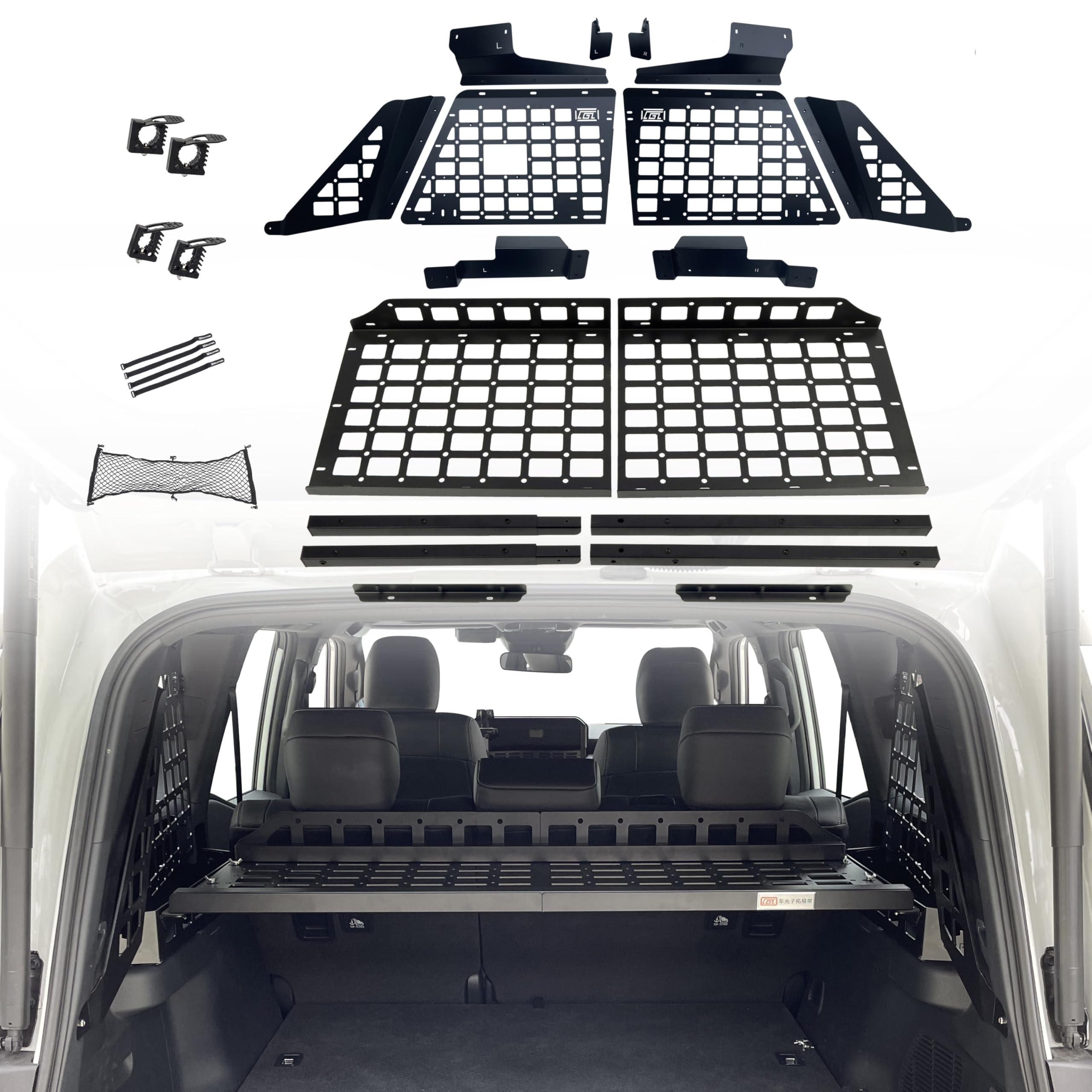 HIGH FLYING 2024 2025 for Toyota Land Cruiser Prado LC250 Car Accessories Molle Panels Storage Modular System Trunk Shelf Organizer Interior Rear Cargo Racks (Side Panels+Shelf A)