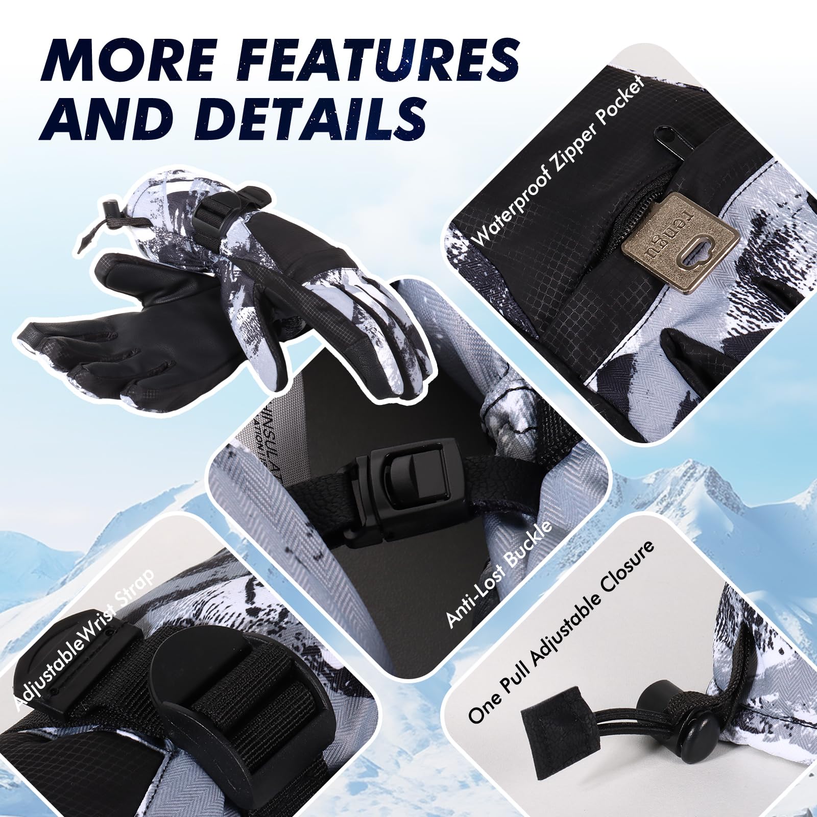 Guantes de esquí impermeables para nieve, adecuados para mujer, hombre y niños