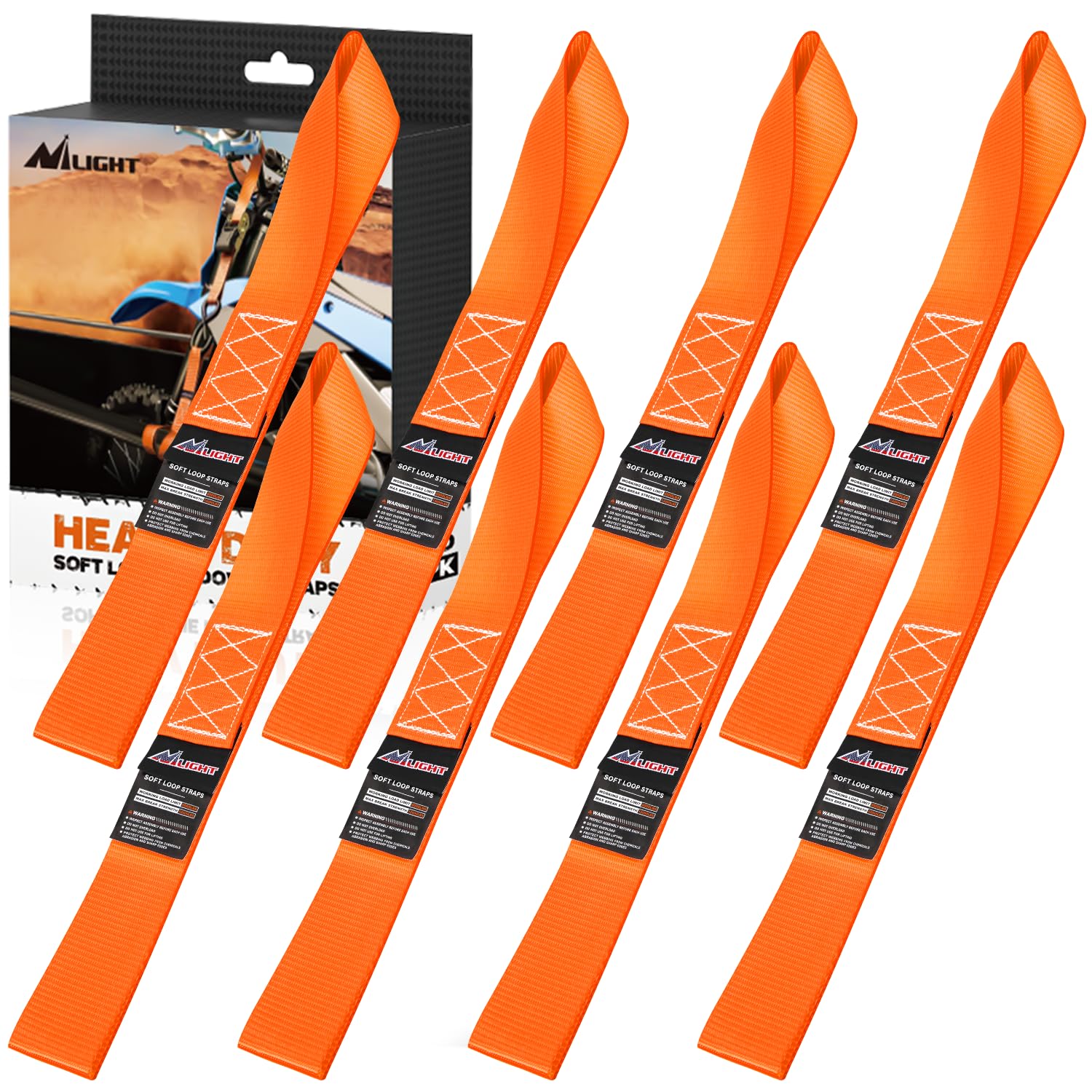 Nilight Soft Loop 1.7”×17’ Motorcycle Tie Down Straps 12000Lbs Max Break Strength Heavy Duty Straps for Securing ATV UTV Kayak Paddle Board Dirt Bike Moving Cargo Lawn & Garden Equipment (8PK-Orange)