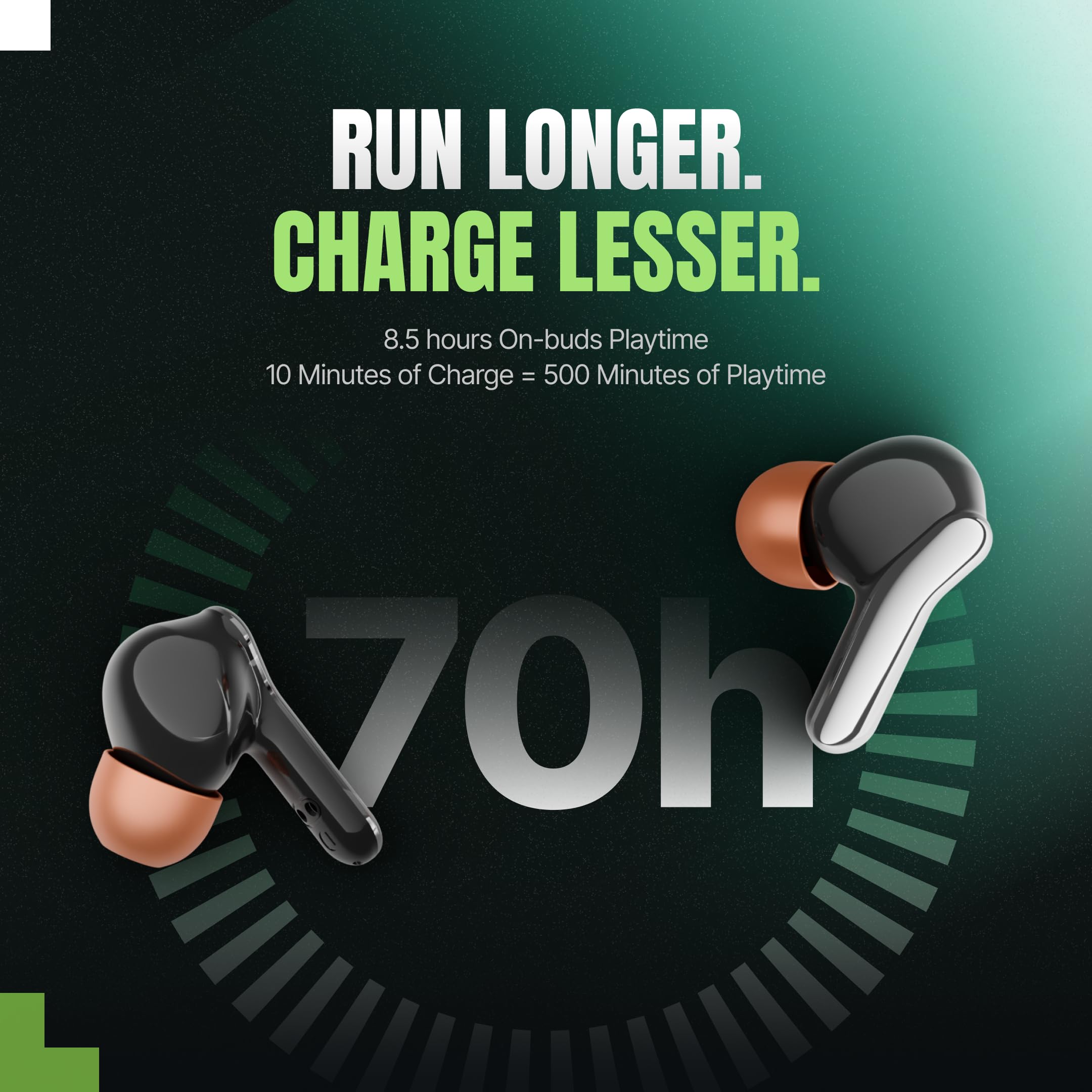 Mivi DuoPods Infinity True Wireless Earbuds, 70H Playtime, 3D Soundstage, AI-ENC HD Calls, 13mm Drivers, AAC Audio, Bluetooth 5.3, IPX4, Made in India — Amazon image 3
