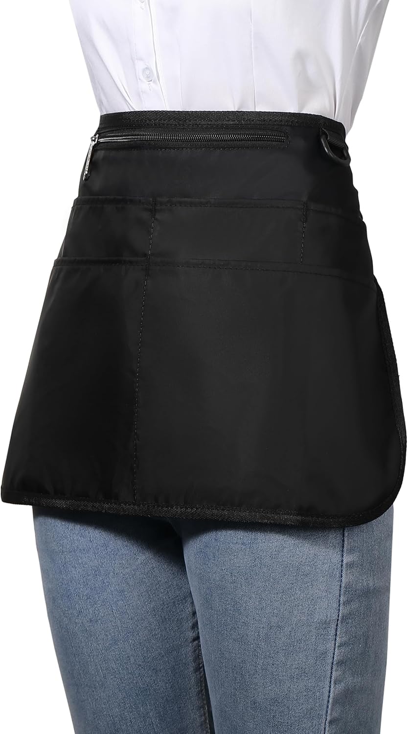 Waterproof Server Apron for Women with 6 Pockets,Quickly Put on and Take off Waitress Apron,Work Apron for Bartender Barista
