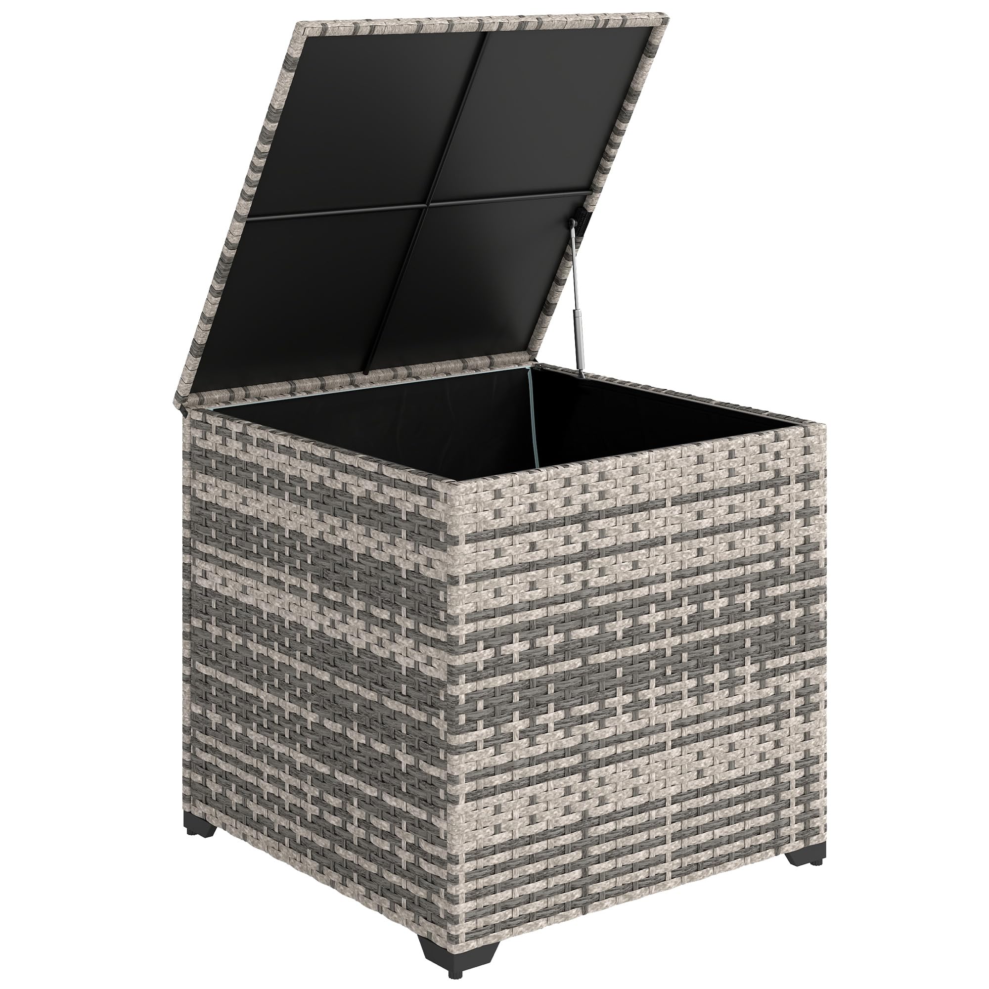 Outsunny 253L Garden Storage Box, Rattan Deck Box with Waterproof Zipped Liner, Safe Pneumatic Rod, Patio Rattan Storage Container for Backyard Gardening Tools, Mixed Grey - 2