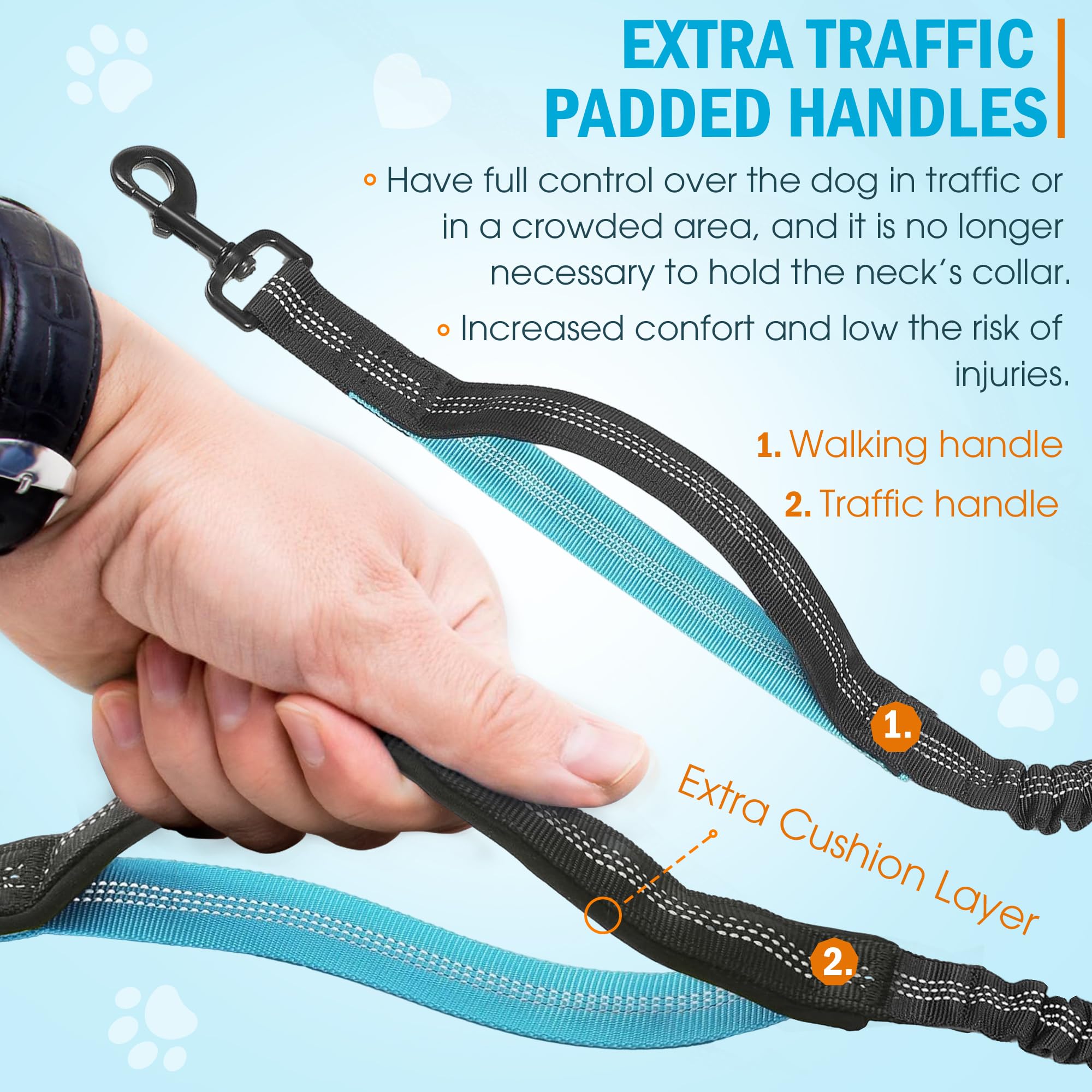 Hands Free Dog Leash with Waist Belt – No-Pull Bungee, Dual Padded Handles & Zipper Pouch for Running, Walking & Training – Adjustable Waist Leash for Large & Medium Dogs (Black) - image 4