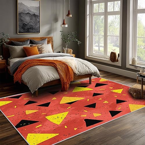 Miniatura 106 de Alfombra retro de los años 70, alfombras de área de 6 x 8 pies, patrón geométrico moderno de mediados de siglo, para sala de estar, dormitorio,