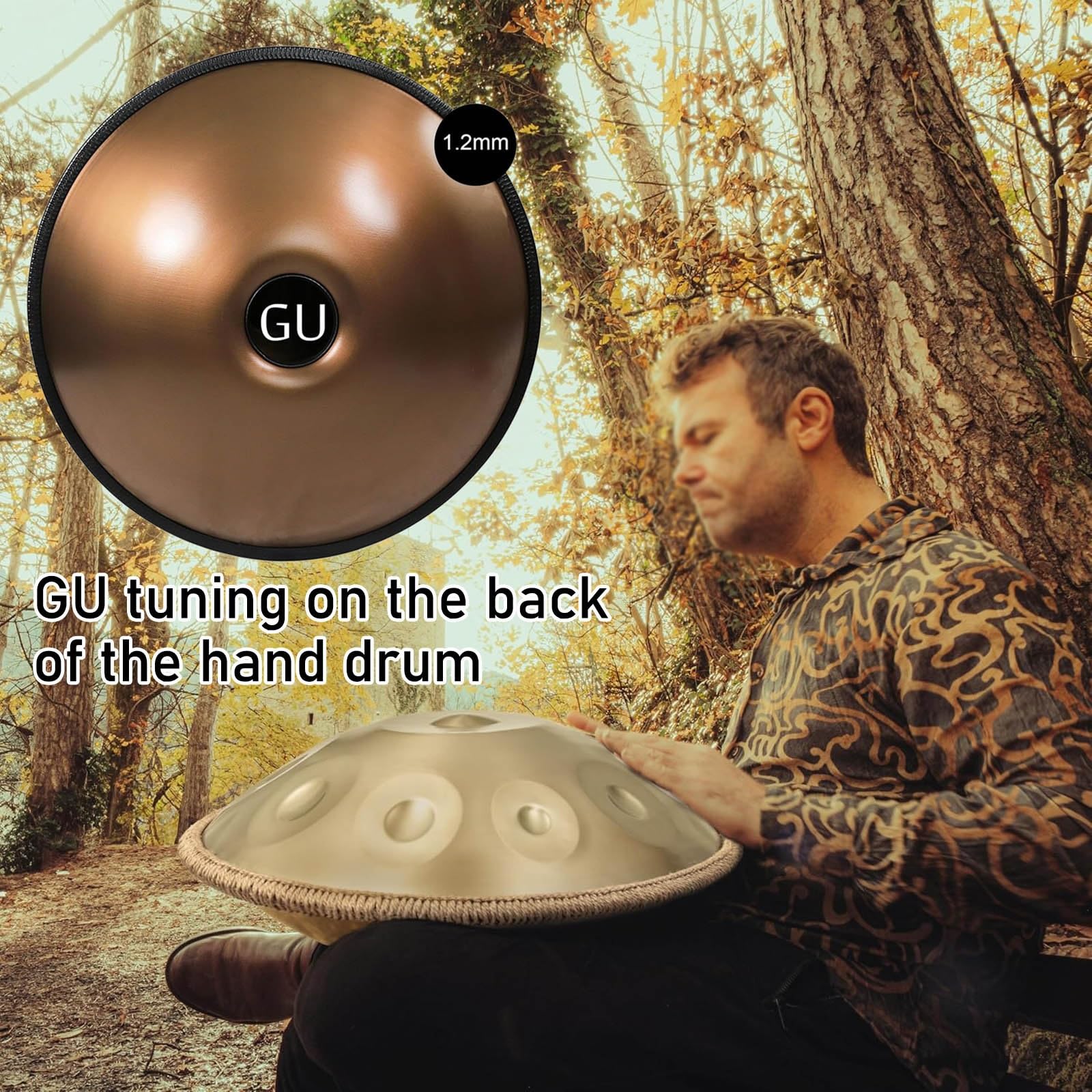 Handpan Drum 432Hz 440Hz 22 Pulgadas, Handpan de Acero en Re (D) Menor con 9/10/12 Notas, Tambor de Sonido Sanador para Adultos y Principiantes(Gold,440HZ/10Note)