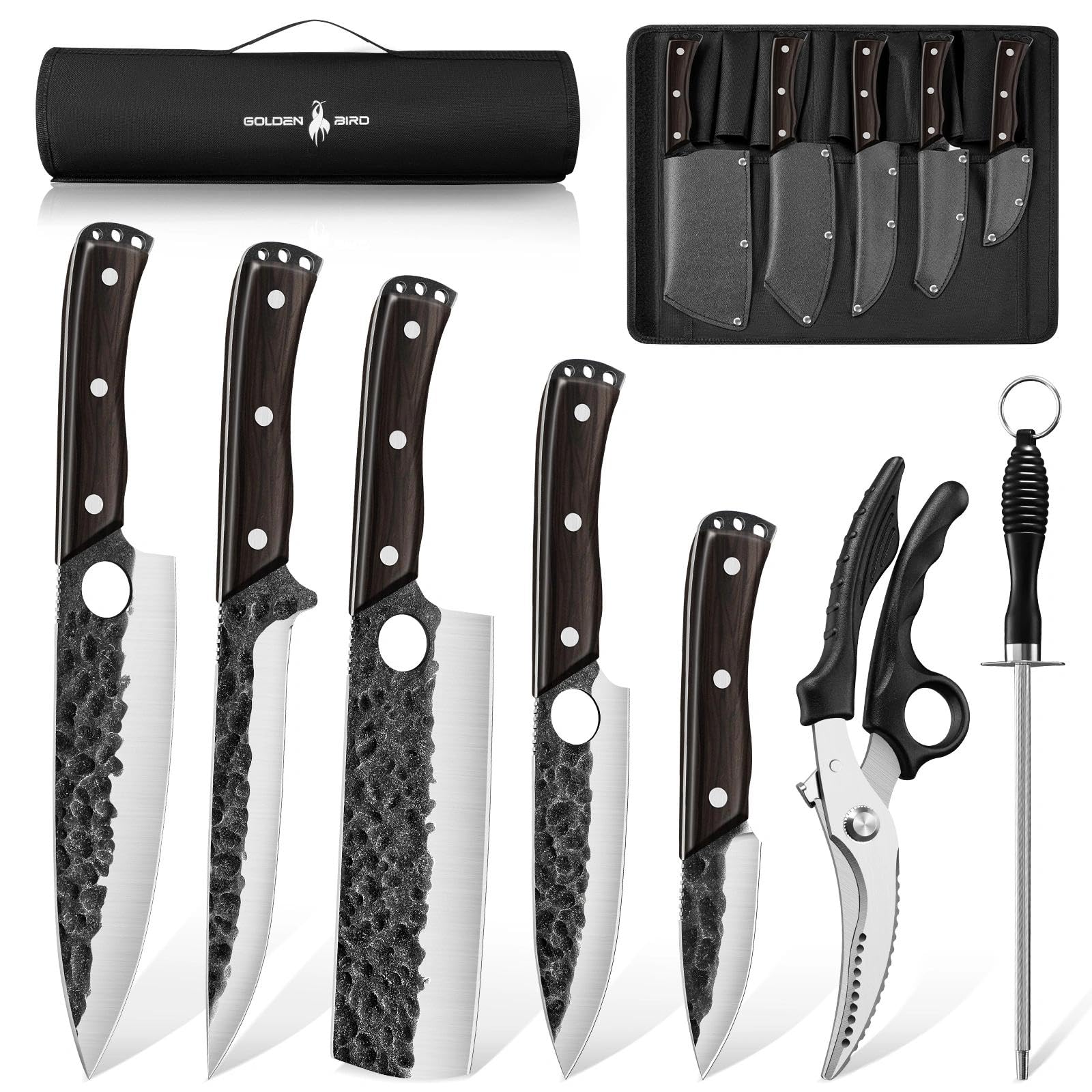 Golden Bird Japanese Chef Knife Set with Roll Bag