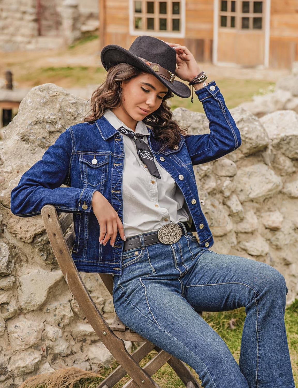 Anienaya Women's Stretch Denim Jacket Long Sleeve Basic Trendy Button Up Trucker Jean Jackets - Image 5