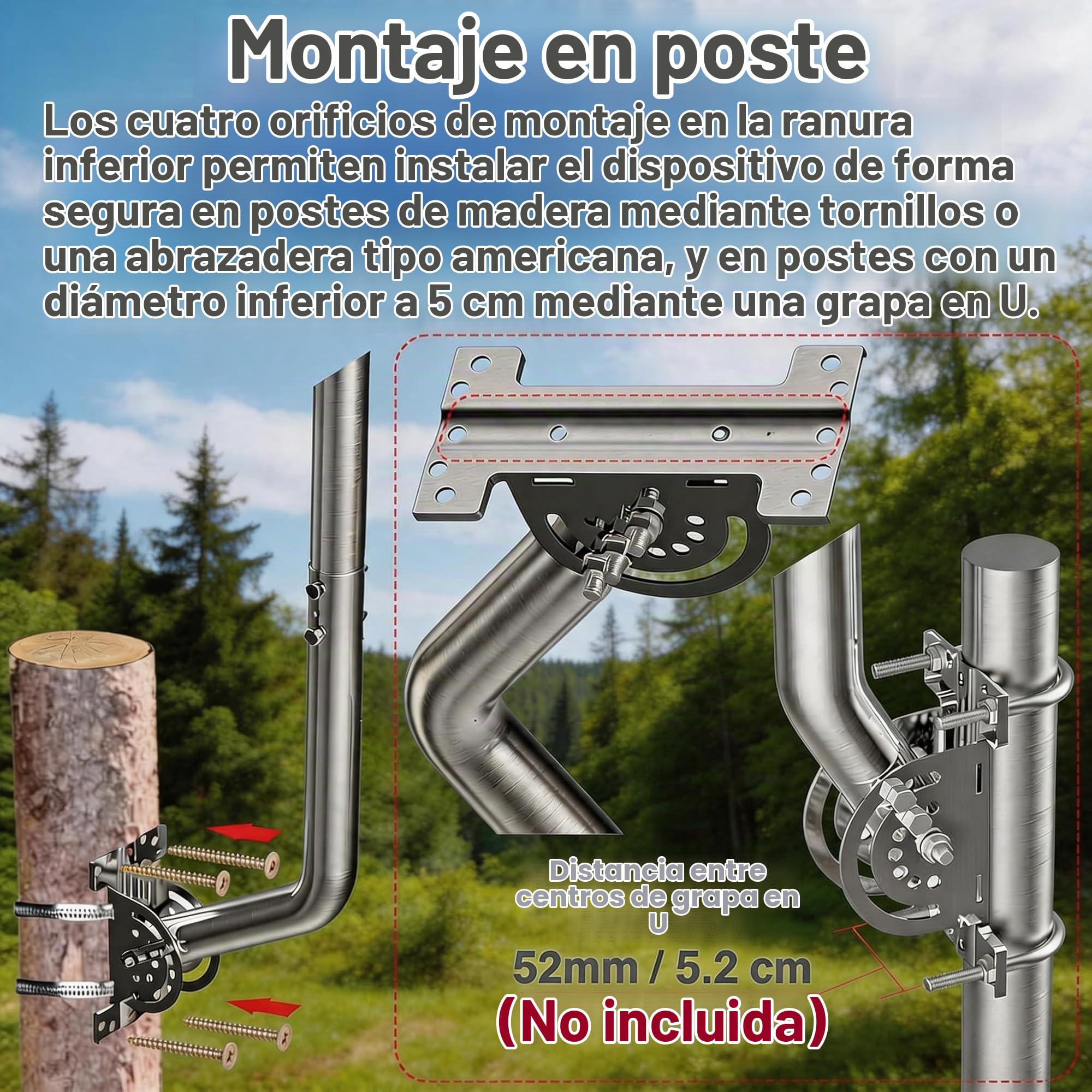 Soporte de Pared para Antena de 134 cm, mástil de Antena en Forma de J de Acero Inoxidable 430 Ø3,5 cm, Compatible con Star Link, Antena de TV, WiFi y estación meteorológica