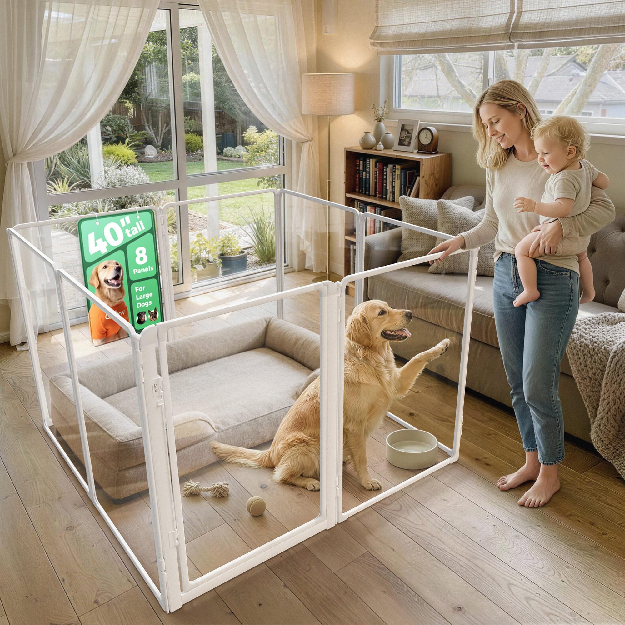FXW AuraSpace Pro Clear Acrylic Indoor Dog Playpen, 40" H, 8 Panels