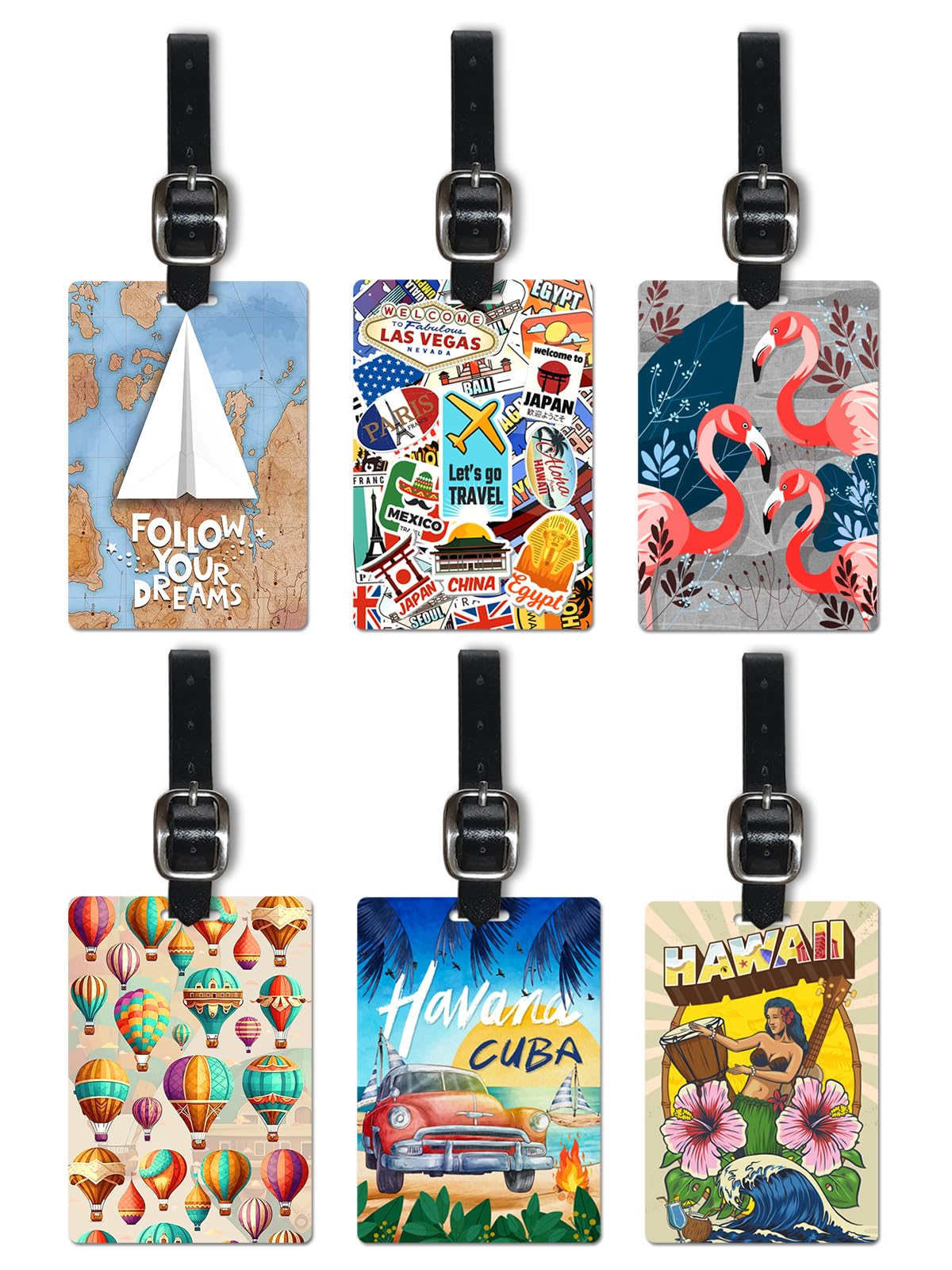 Lentikart 3D Lenticular Luggage Tag Set of 6 | Paper Plane + Stamp Sticker + Hot Air Balloon + Pink Flamingo + Hawaii + Cuba | Luggage/Bag/Travel ID Label Tags for Suitcase & School Bags-image-30