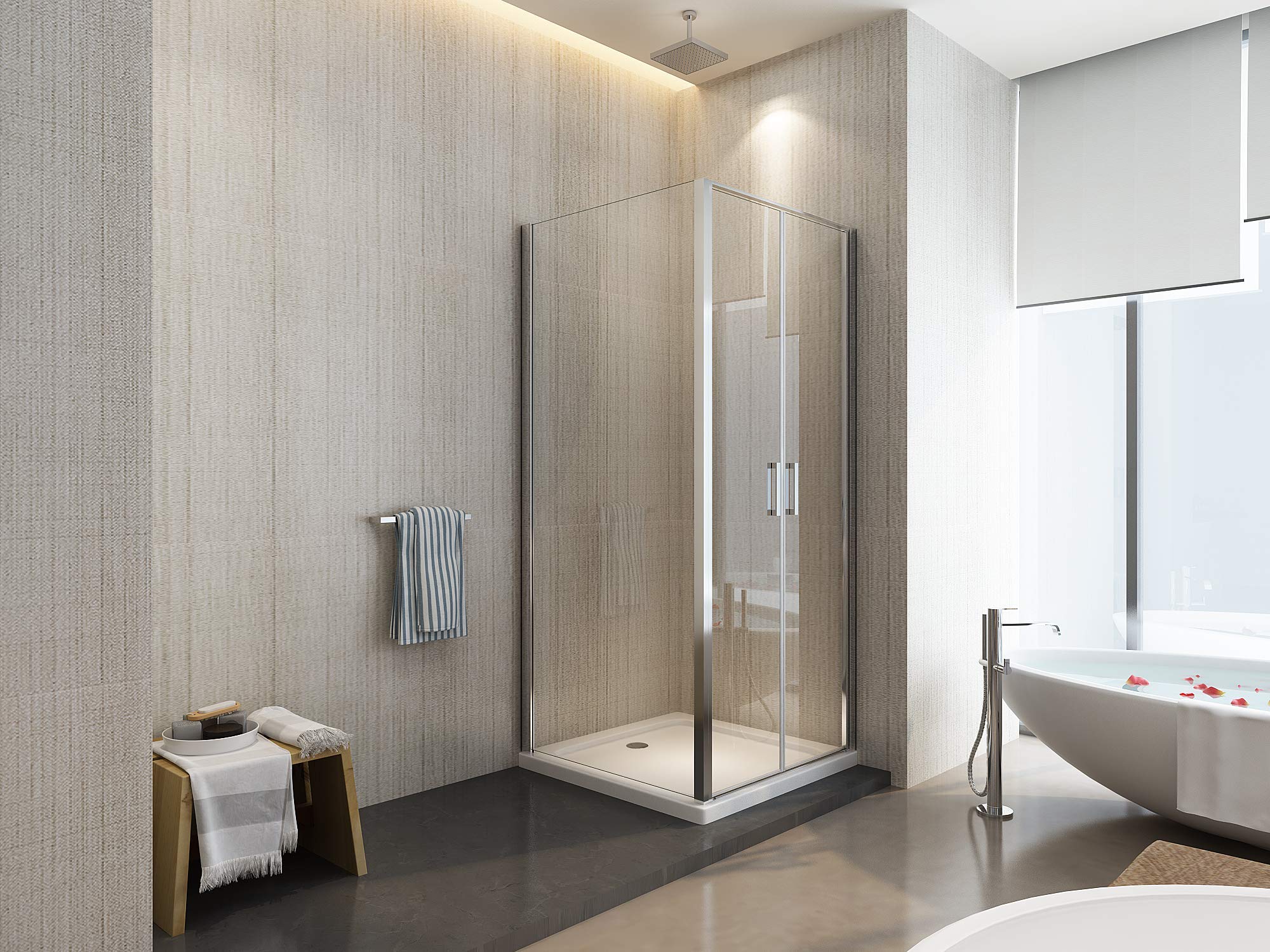 Box Doccia Angolare Con Parete Fissa Laterale e Porta Battente Apertura Saloon H.190 Vetro 6 mm Easy-clean Reversibile (Fissa 65-67,5 x Saloon 67-70)