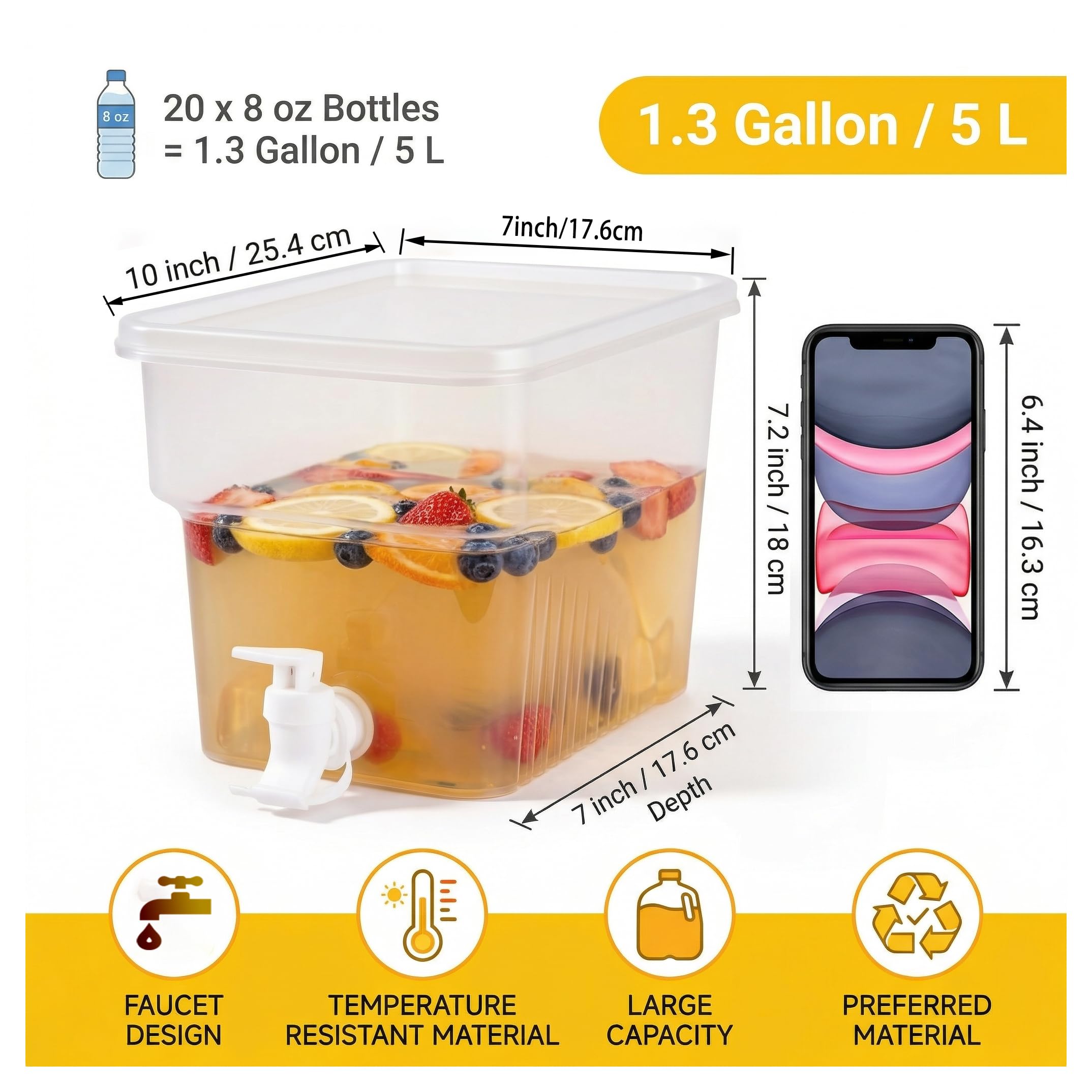 Confezione da 4 dispenser per bevande da 1,3 galloni con beccuccio per frigorifero, contenitore per acqua in plastica a tenuta stagna, dispenser per bevande, succo di ghiaccio, con beccuccio, per