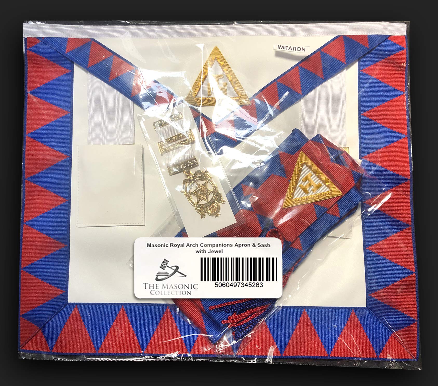 THE MASONIC COLLECTION Tablier et écharpe Royal Arch Companions avec bijou de taille standard – Fil d'or – Cadeau pour hommes francs-maçons