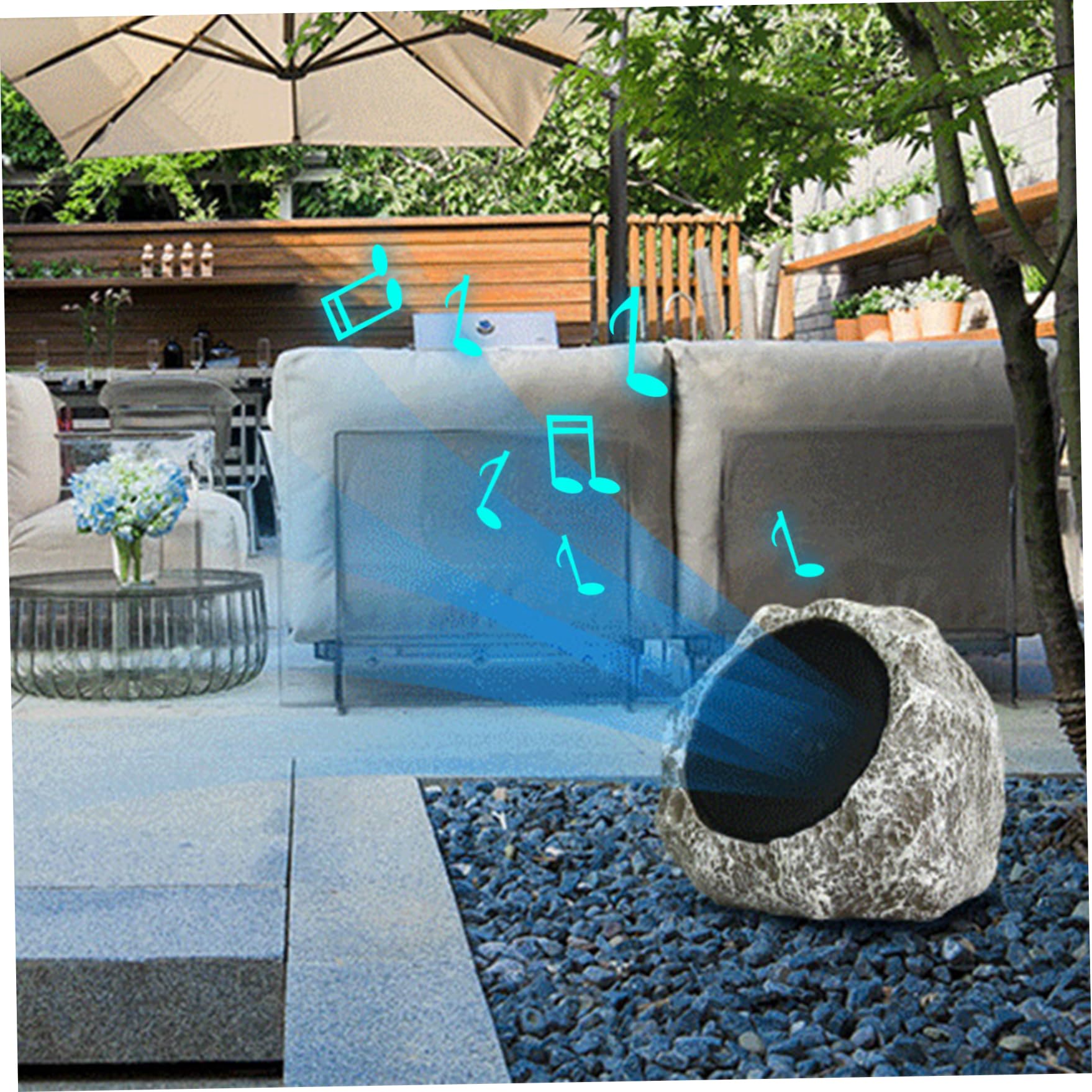 Altavoces de Roca al Aire Libre 9x7x7 '' Altavoces inalámbricos al Aire Libre de energía Solar Resistente Agua