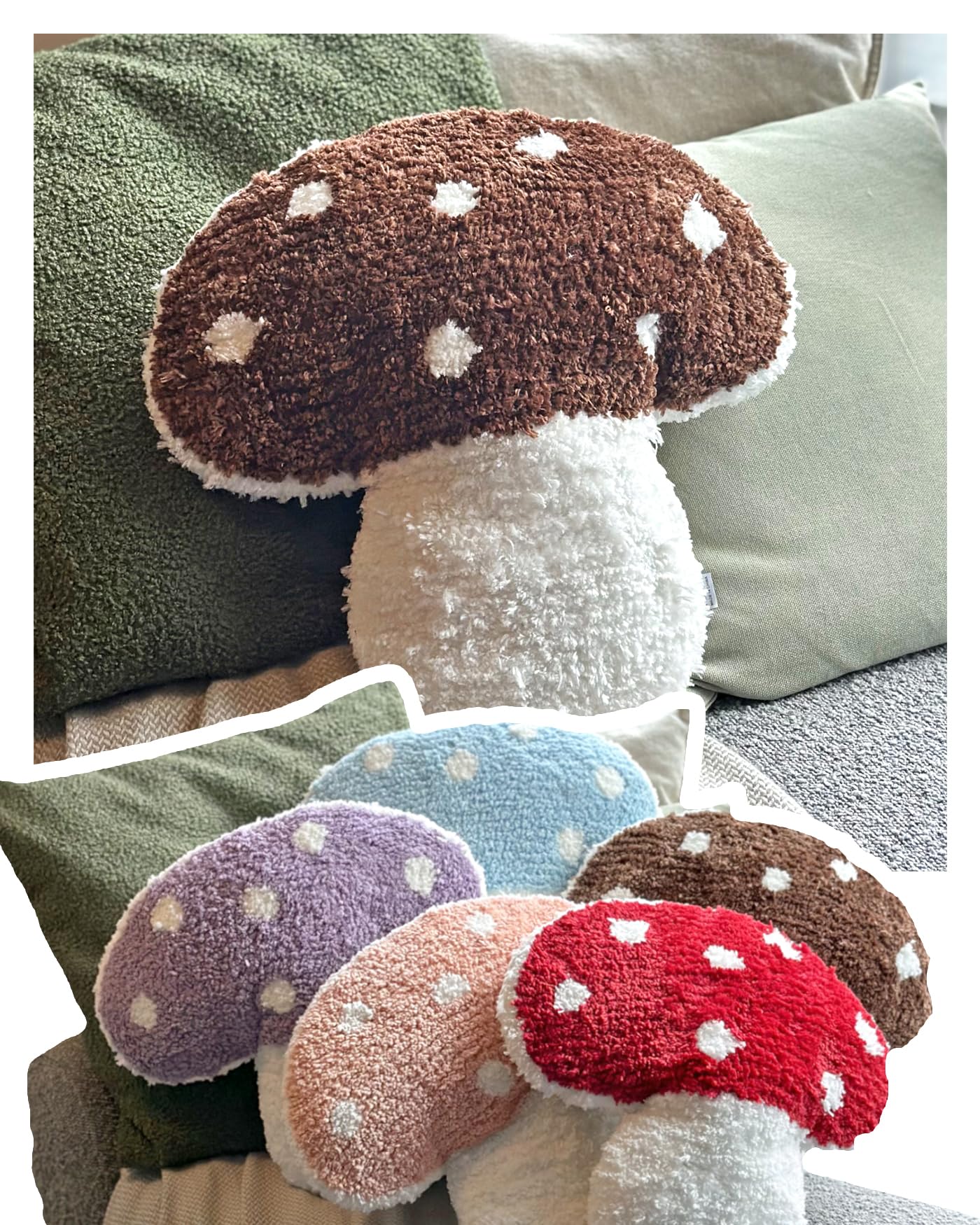 Dreamstall Mushroom Throw Pillow Decorative Cushion Cute Decor 16x16 (Brown)