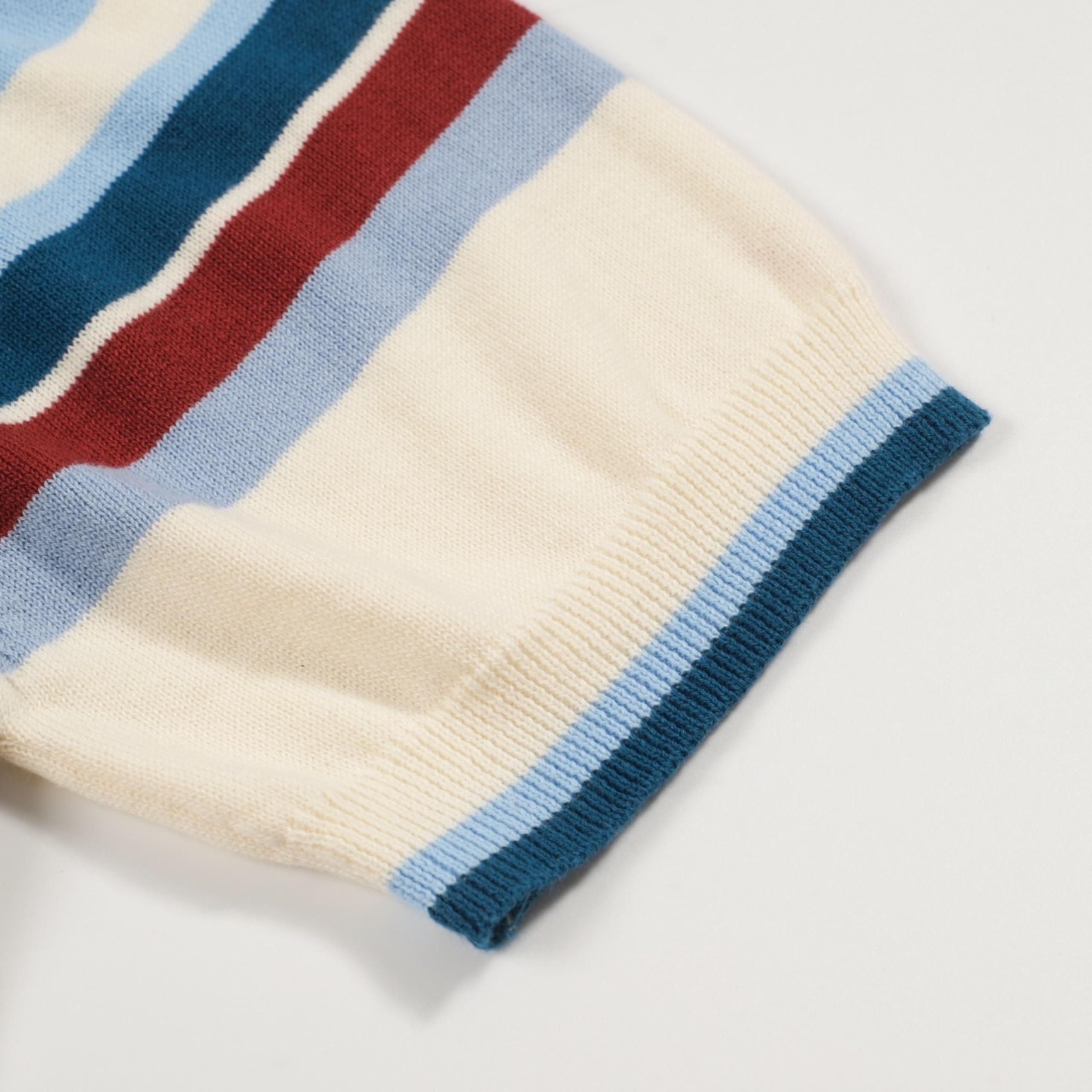 OXKNIT Polo da uomo, a maniche corte, blu, a righe, scollo a V, estiva, da golf, vestibilità regolare