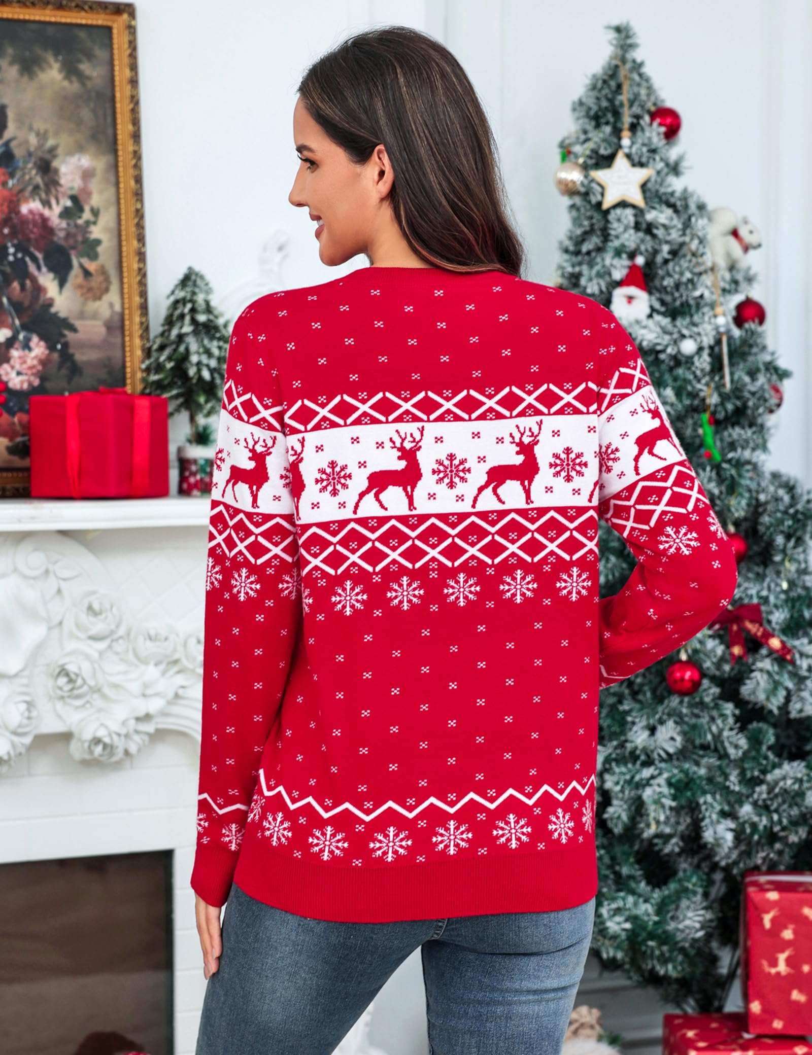 Aottori Weihnachtspullover Damen Herren Rundhals Rentier Muster