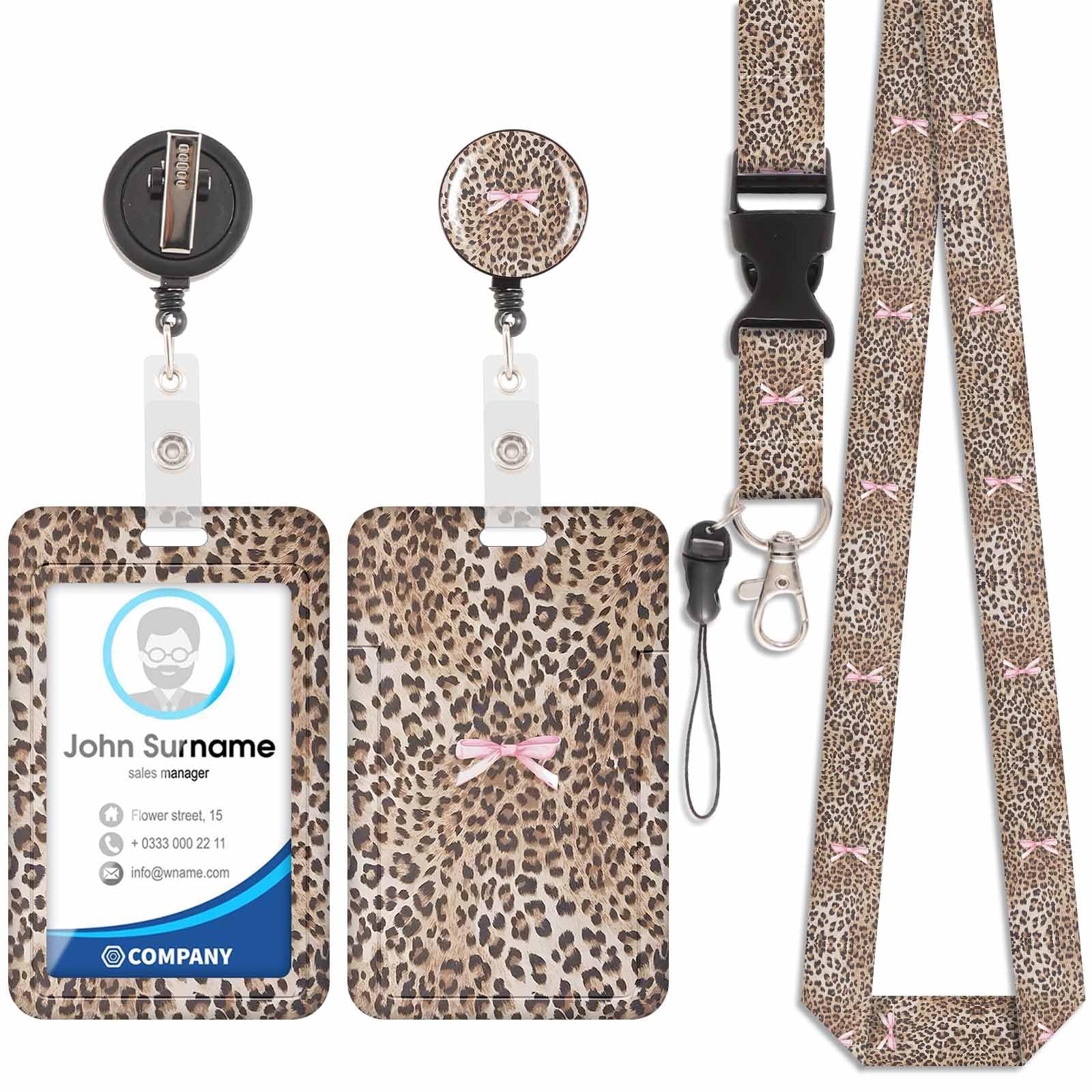 Porta badge con cordino a girocollo Swivel Lobster Clasp staccabile identificativi (nodo leopardo-1)
