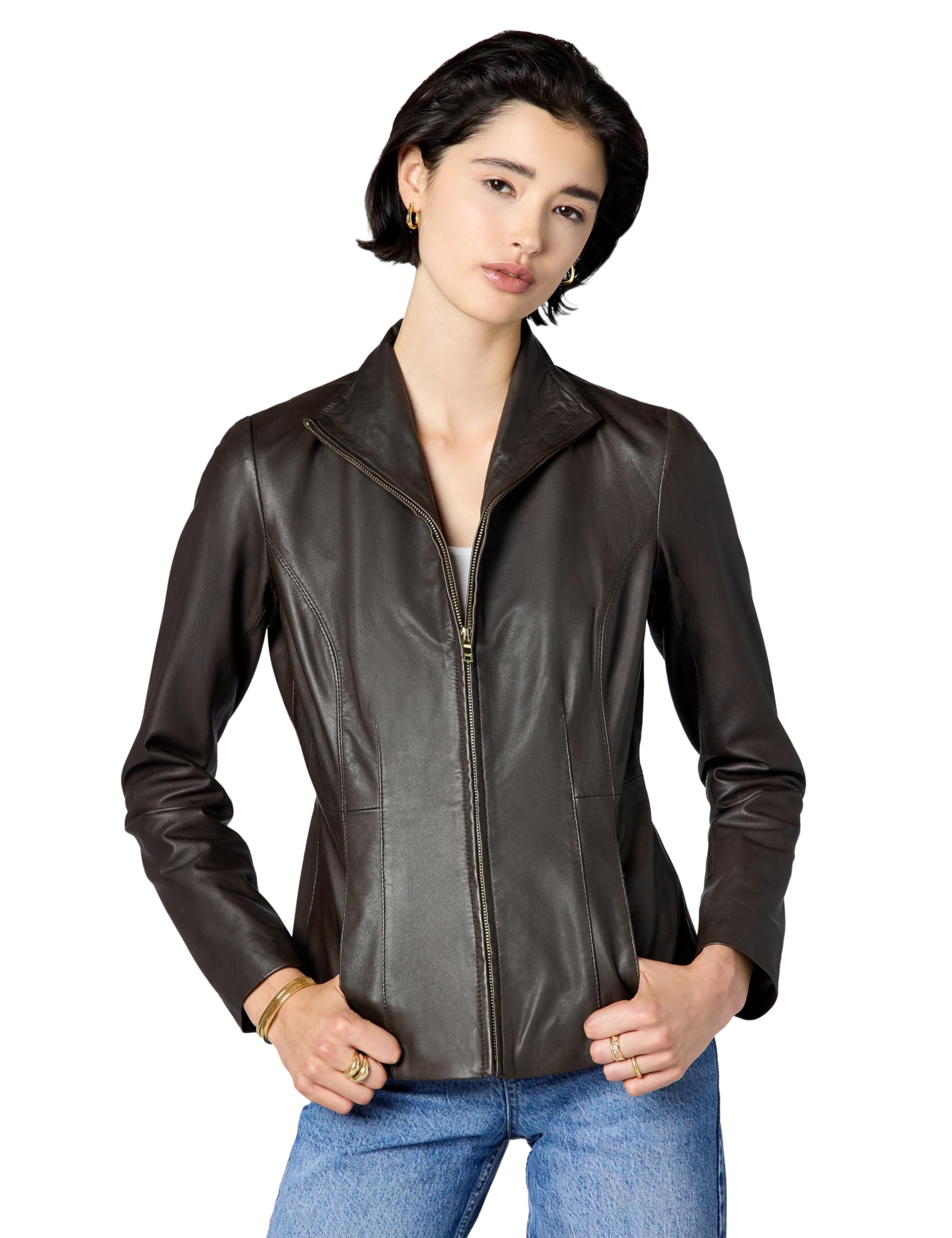 Cole Haan Leather Wing Collared Jacket
