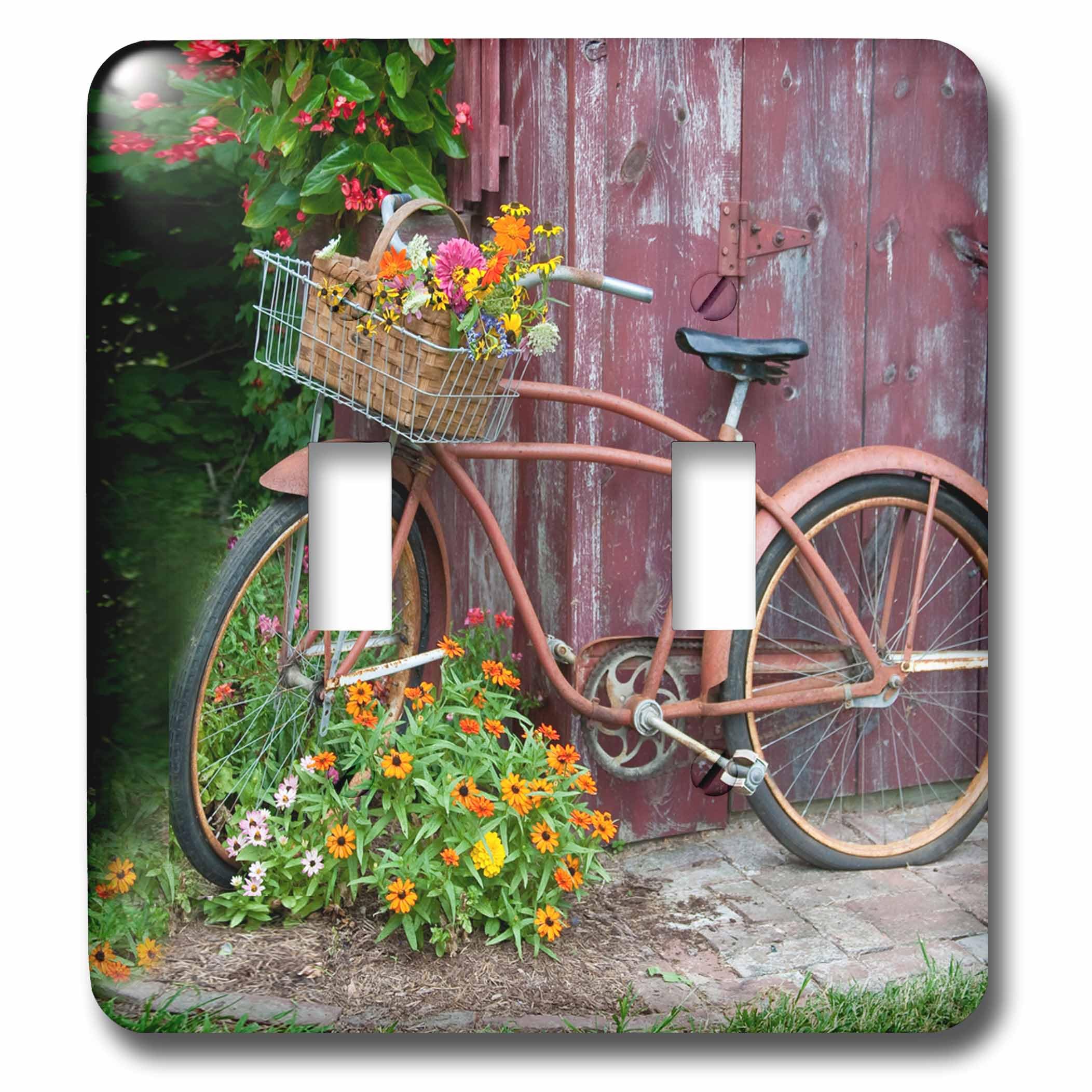 Double interrupteur vieux vélo fleuri pour remplacer vos plaques de plastique blanches