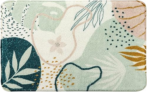 Miniatura 3 de Uphome Alfombra de entrada verde lavable a máquina, con estampado botánico, antideslizante, suave, bohemio, alfombras de baño abstractas y
