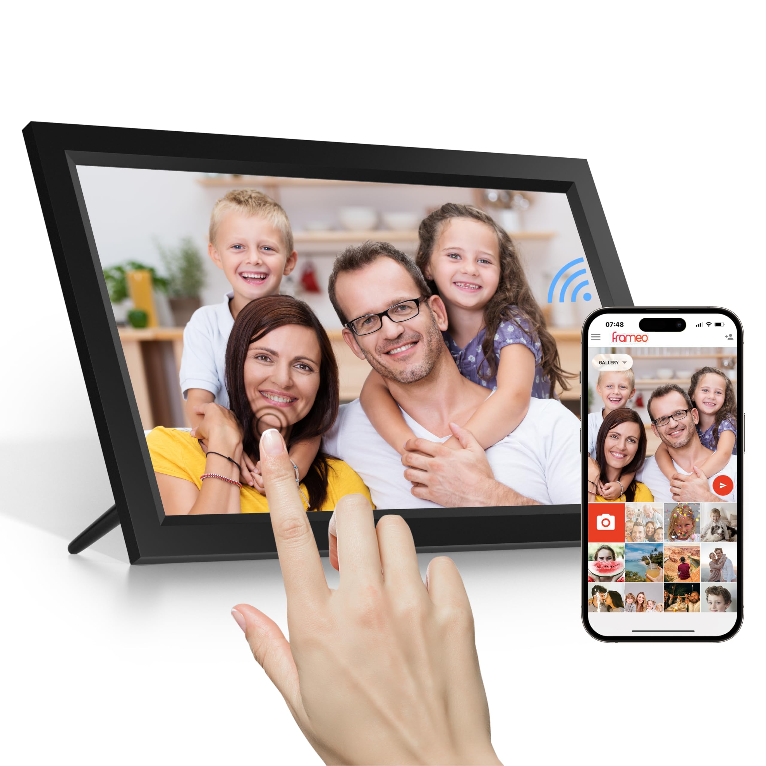Cadre photo numérique WiFi de 15,6", mémoire tactile de 32 Go, installation facile, rotation automatique, cadeau pour amis et famille