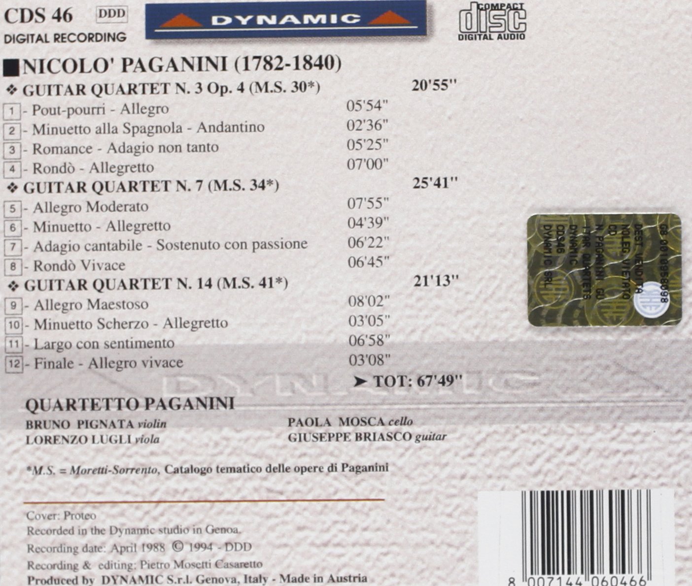 15 Quartets For Strings & Guitar