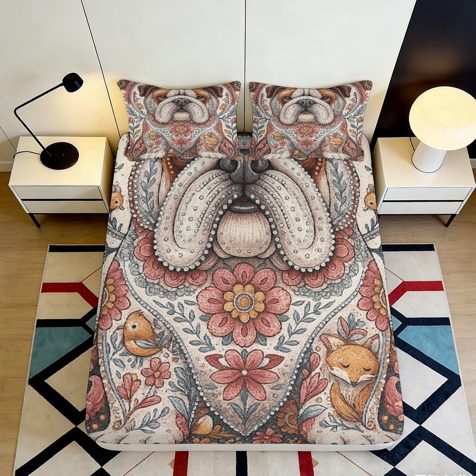 3D Printed Bohemian Floral Fitted Sheet Microfiber Deep Pocket Non-Slip Ethnic Mattress Fitted Cover Bedroom Bedding 140x200x25cm