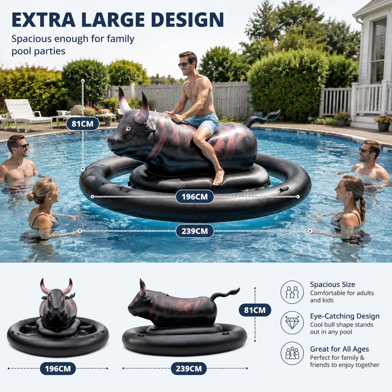 Juguete acuático flotante XXL inflable toro piscina