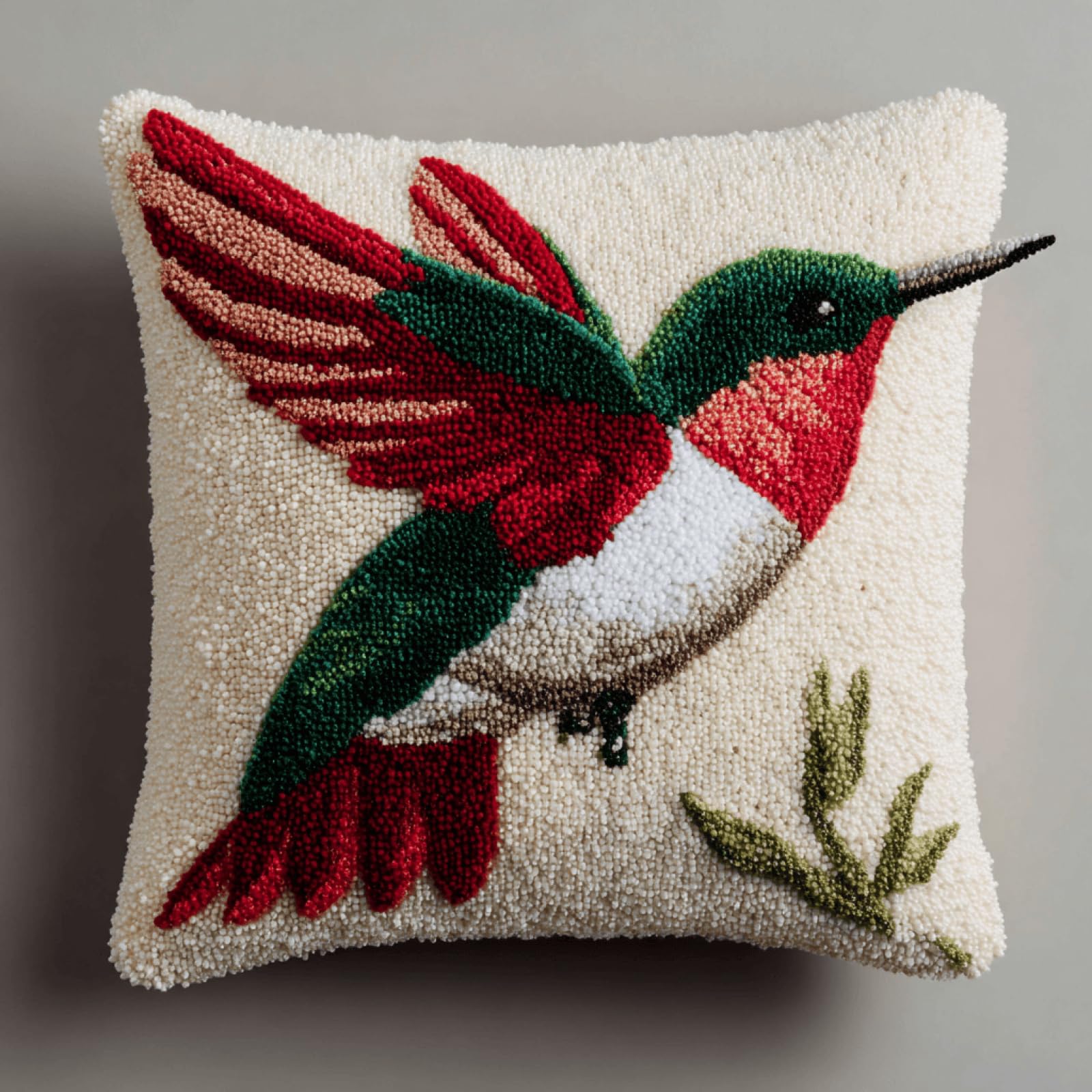 Taxpy Hummingbird Latch Hook Cushion Kit for Adults,17x17in Pillow Cover Craft with Pre-Printed Canvas,Soft Yarn and Hook Tool for DIY Home Decor