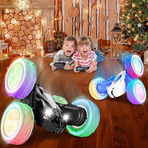 Miniatura 6 de Coches de acrobacias de juguete a control remoto de 82.4 F, Monster Trucks 4WD 2.4Ghz RC Rock Crawler con faros, luces de rueda, giros de 360 de