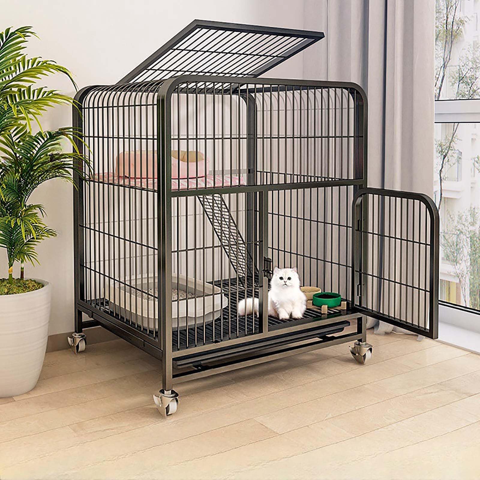 Amazon.co.jp: 猫ケージ 猫用ケージ ブラック 猫ハウス 室内用猫の