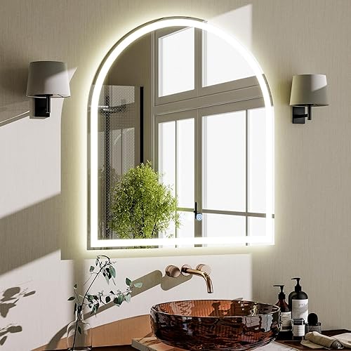 Miniatura 15 de BEAUTYPEAK Espejo de baño redondo LED de 30 x 30 pulgadas con luces, antiniebla, regulable, retroiluminado + iluminado frontal, espejo de tocador de