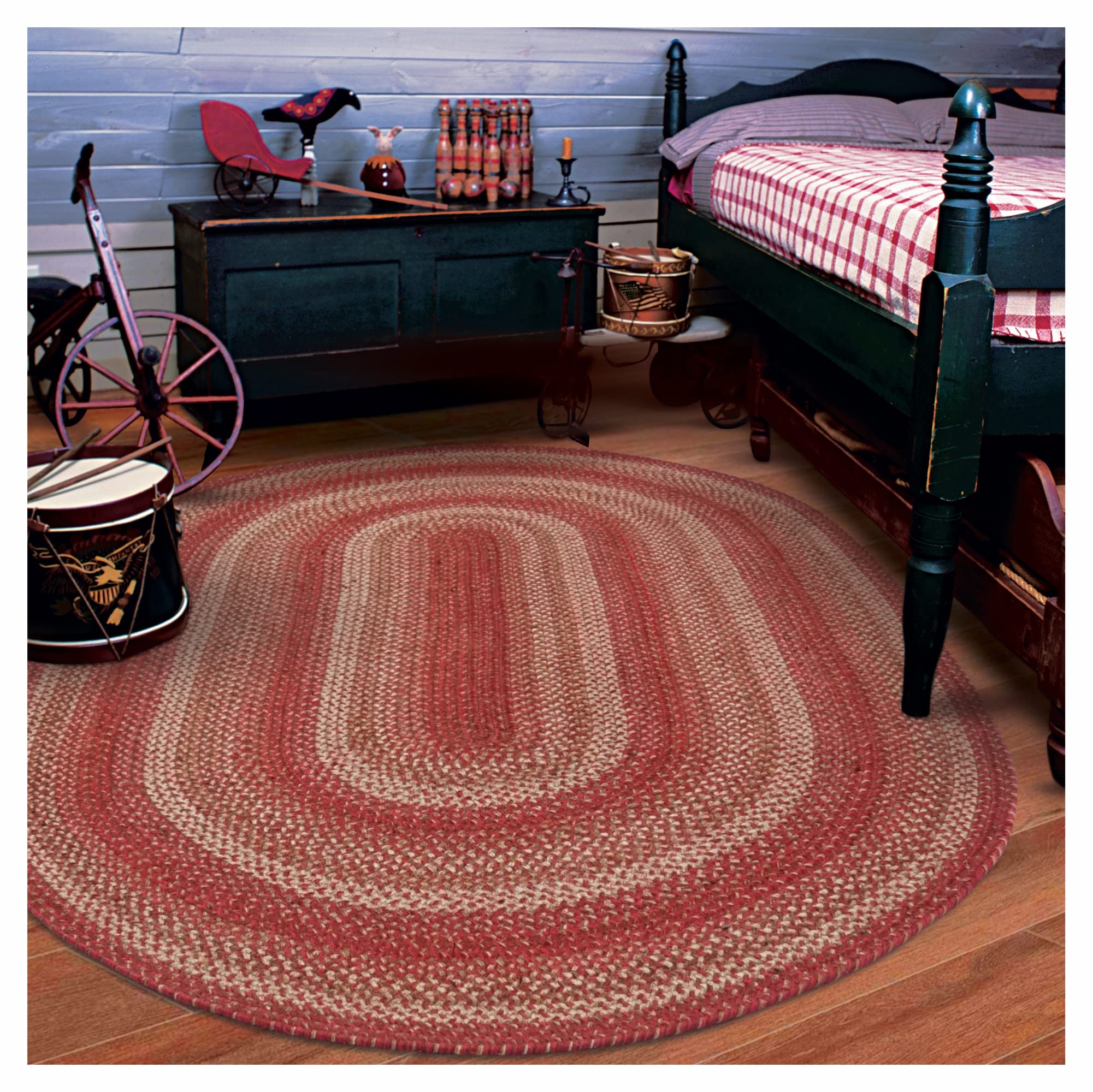 Homespice Apple Pie Oval Braided Rugs 4x6' - Red Jute Braided Area Rugs for Dining Room and Living Room, Reversible, No Shed Jute for Easy Maintenance