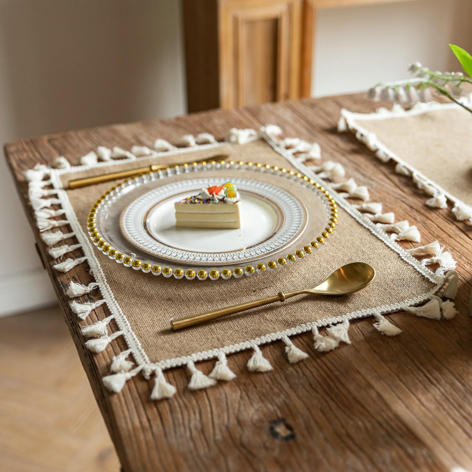Rechteckige Platzsets Tischsets 6 Stück Platzdeckchen Abwaschbar rutschfest Braun Beige Platzmatten 30x45CM