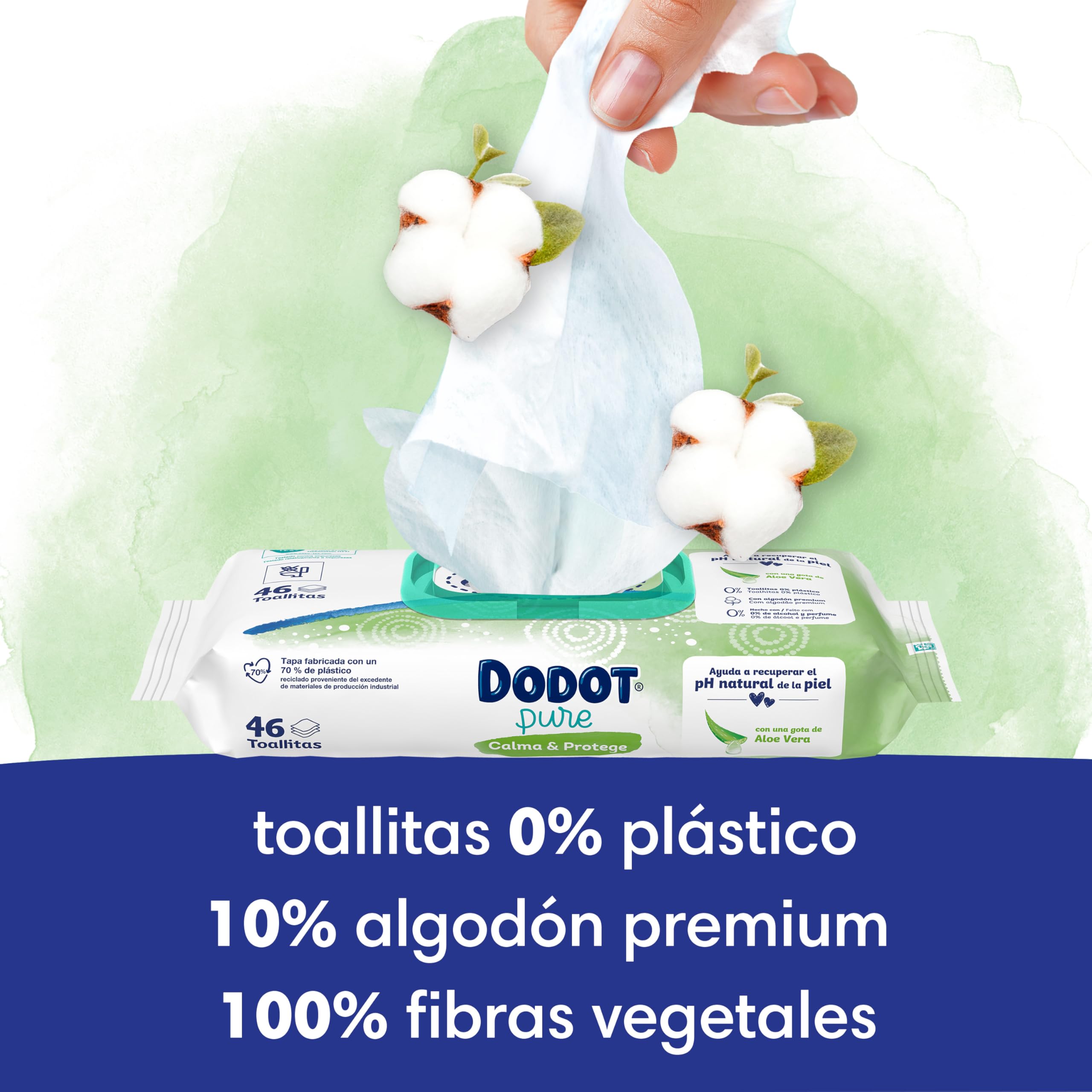 Dodot Salviette Pure Calma & Protegge Per Neonati 24 Confezioni Da 46 Pezzi = 46 Salviette, Aiuta a ripristinare il pH naturale della pelle, una goccia di Aloe Vera