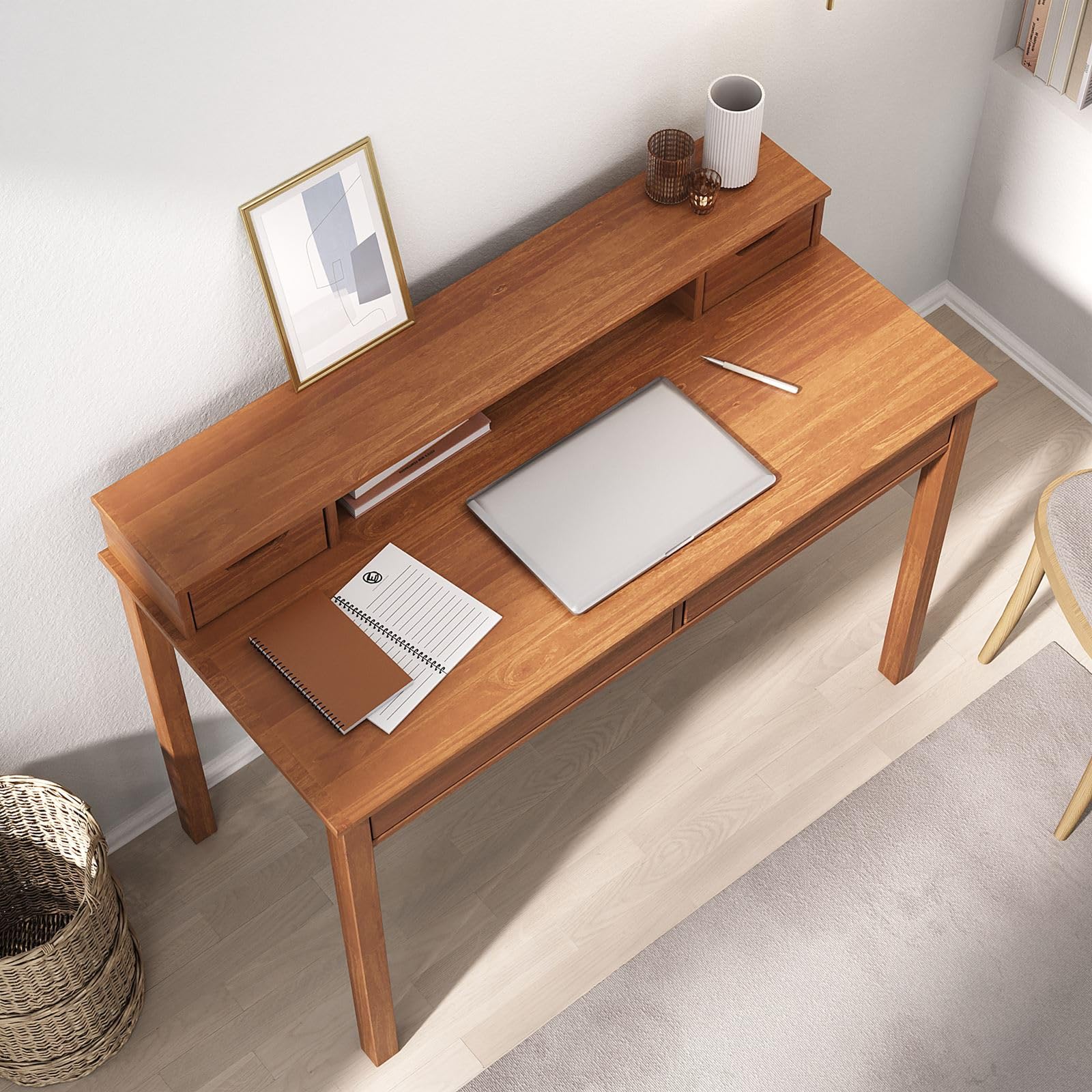 Modern Bureau Met Opbergruimte, MDF Metaal, Minimalistisch Design Bruine Kleur 135x54x76 Cm
