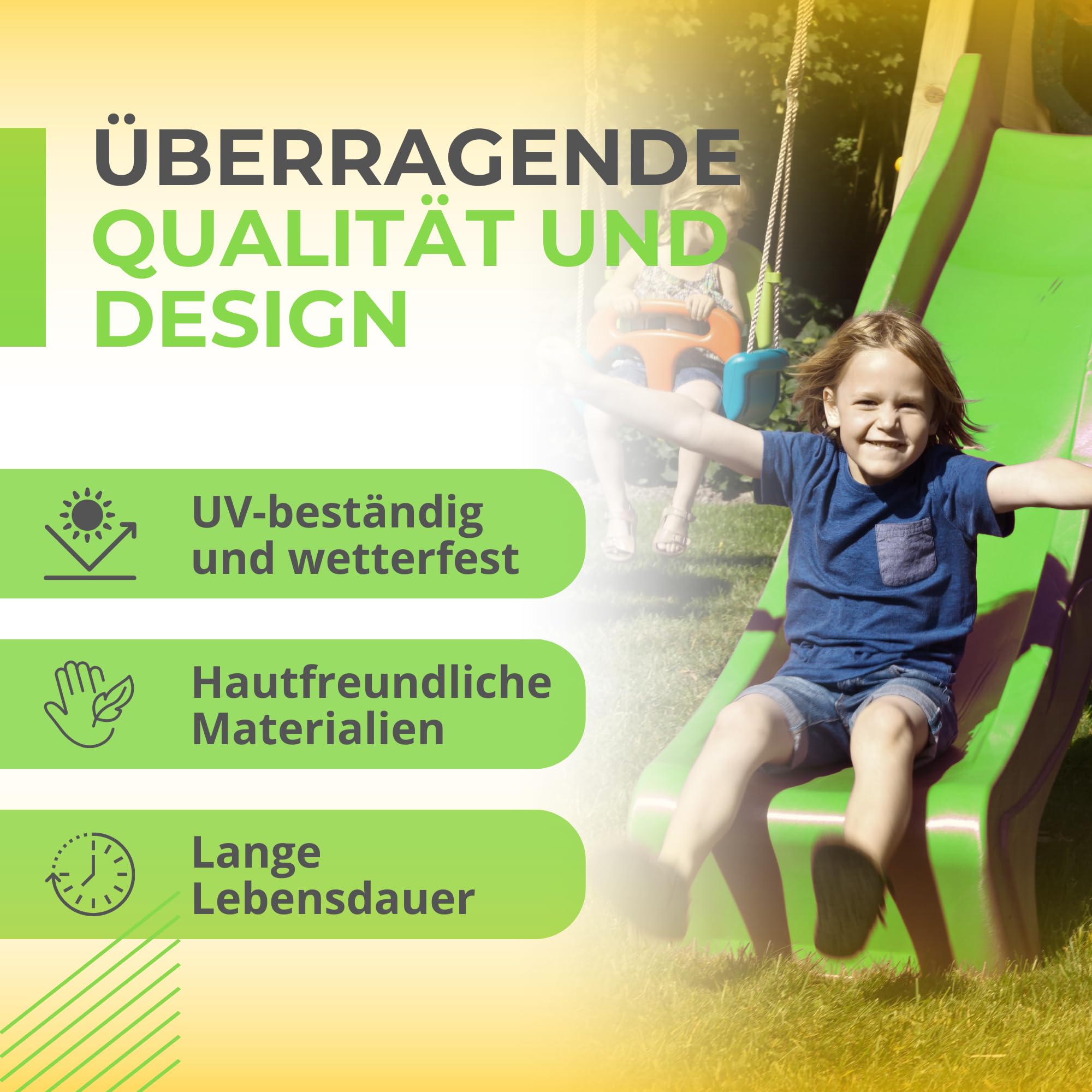 Kinder Rutsche 2,30 m Outdoor Garten Spielgeräte Grün Stabile Wasserrutsche Wellenrutsche Podesthöhe 1,25 m