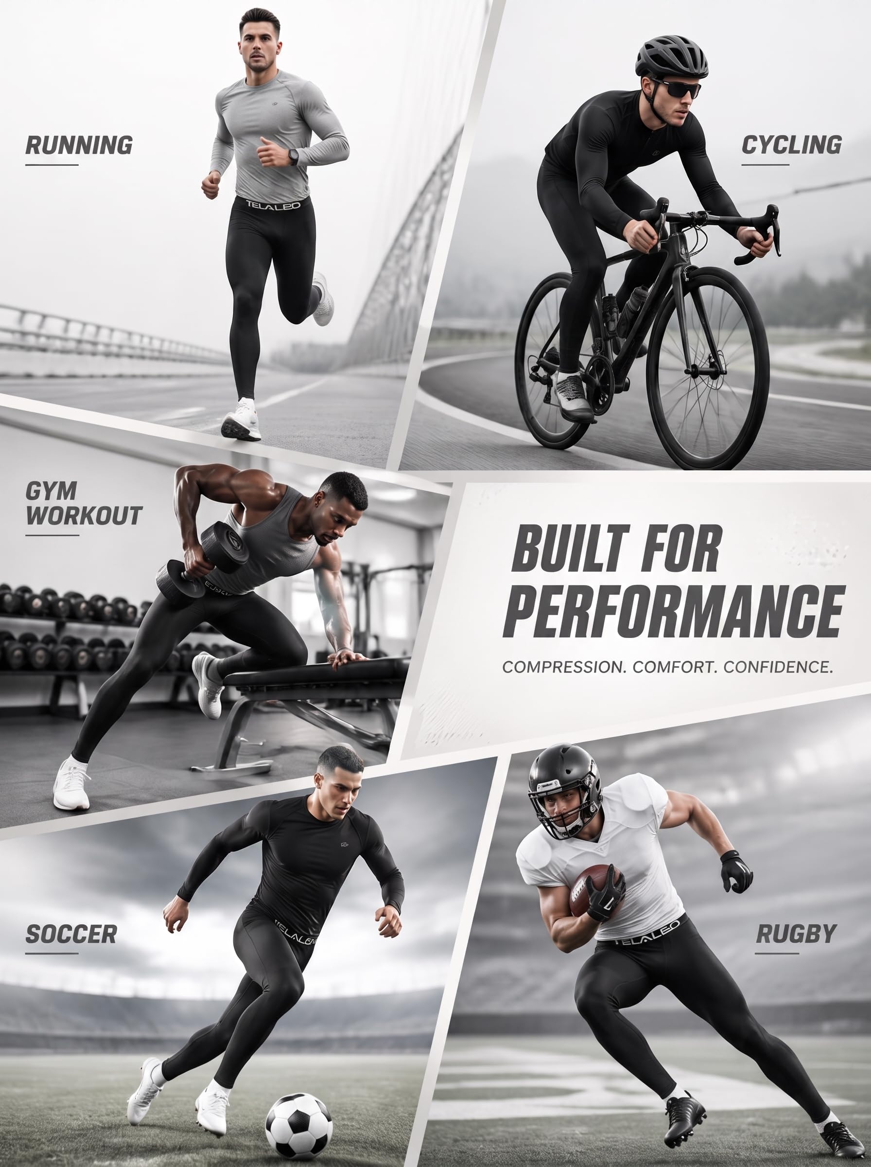 TELALEO Confezione da 6, 5 o 4 pantaloni a compressione da uomo leggings sportivi atletici strato base allenamento corsa